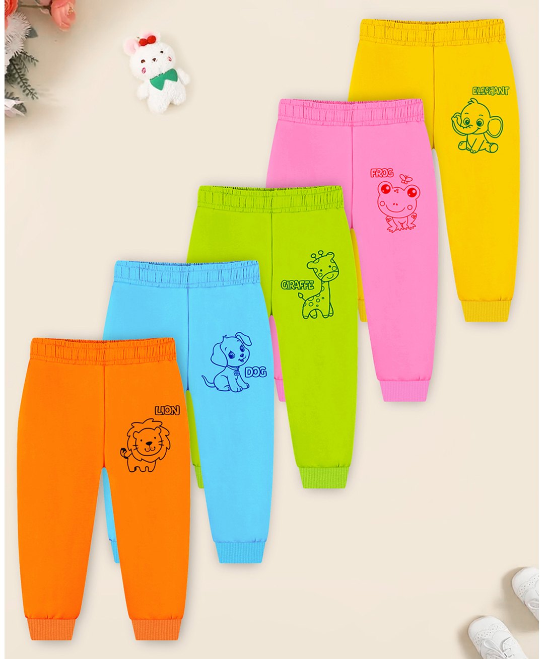 Trampoline Cotton Blend Pack Of 5 Animals Printed Pajamas - Multi Colour-picture-17
