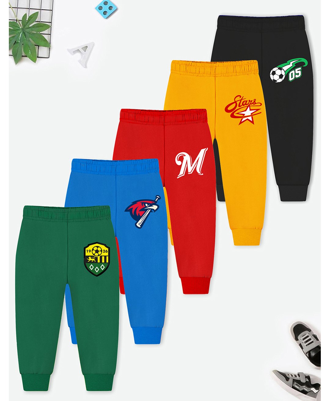 Trampoline Cotton Blend Pack Of 5 M Alphabet & Bird Printed Pajamas - Multi Colour-image-41