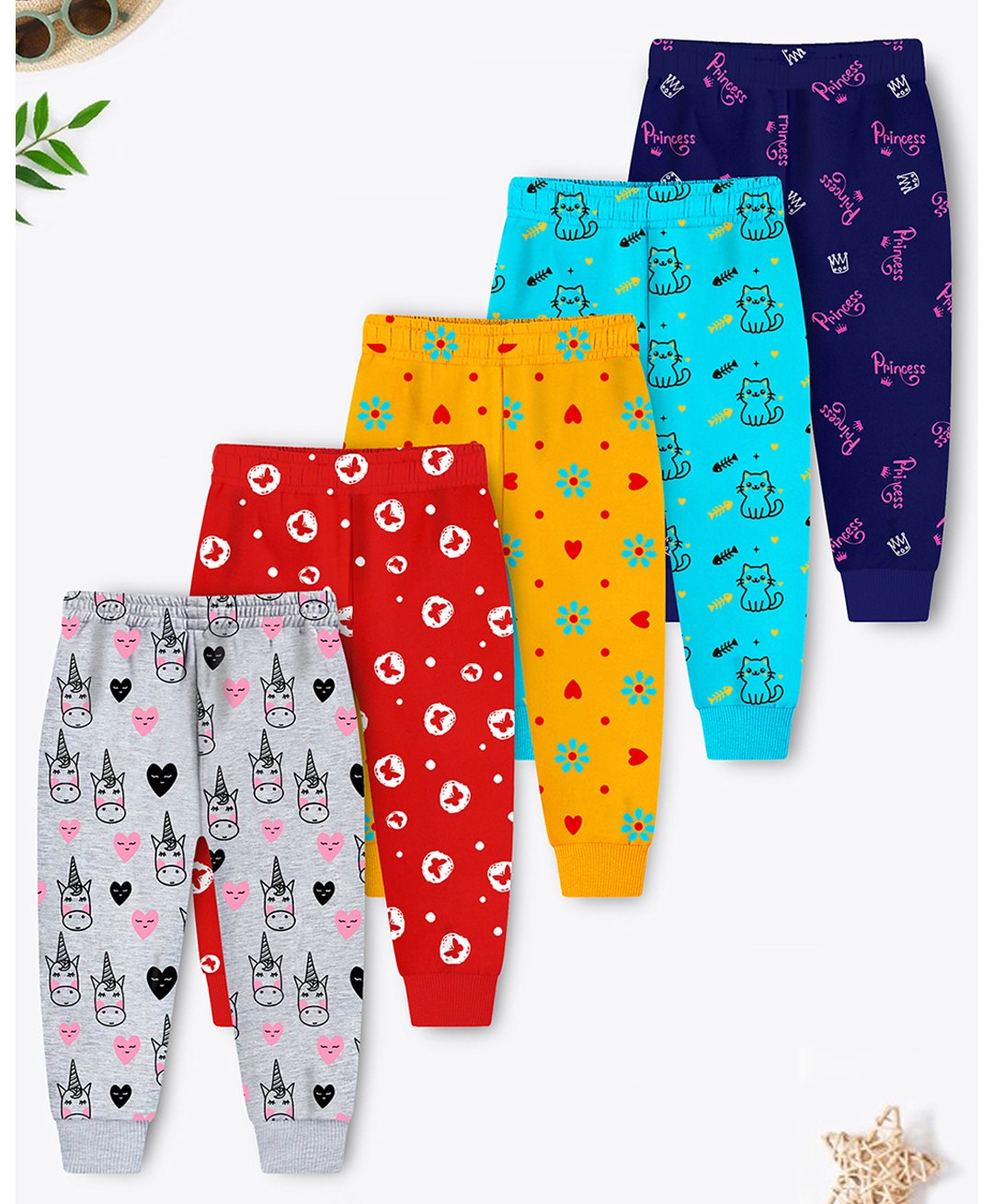 Trampoline Cotton Blend Pack Of 5 Unicorns & Cats Printed Pajamas - Multi Colour-image-39