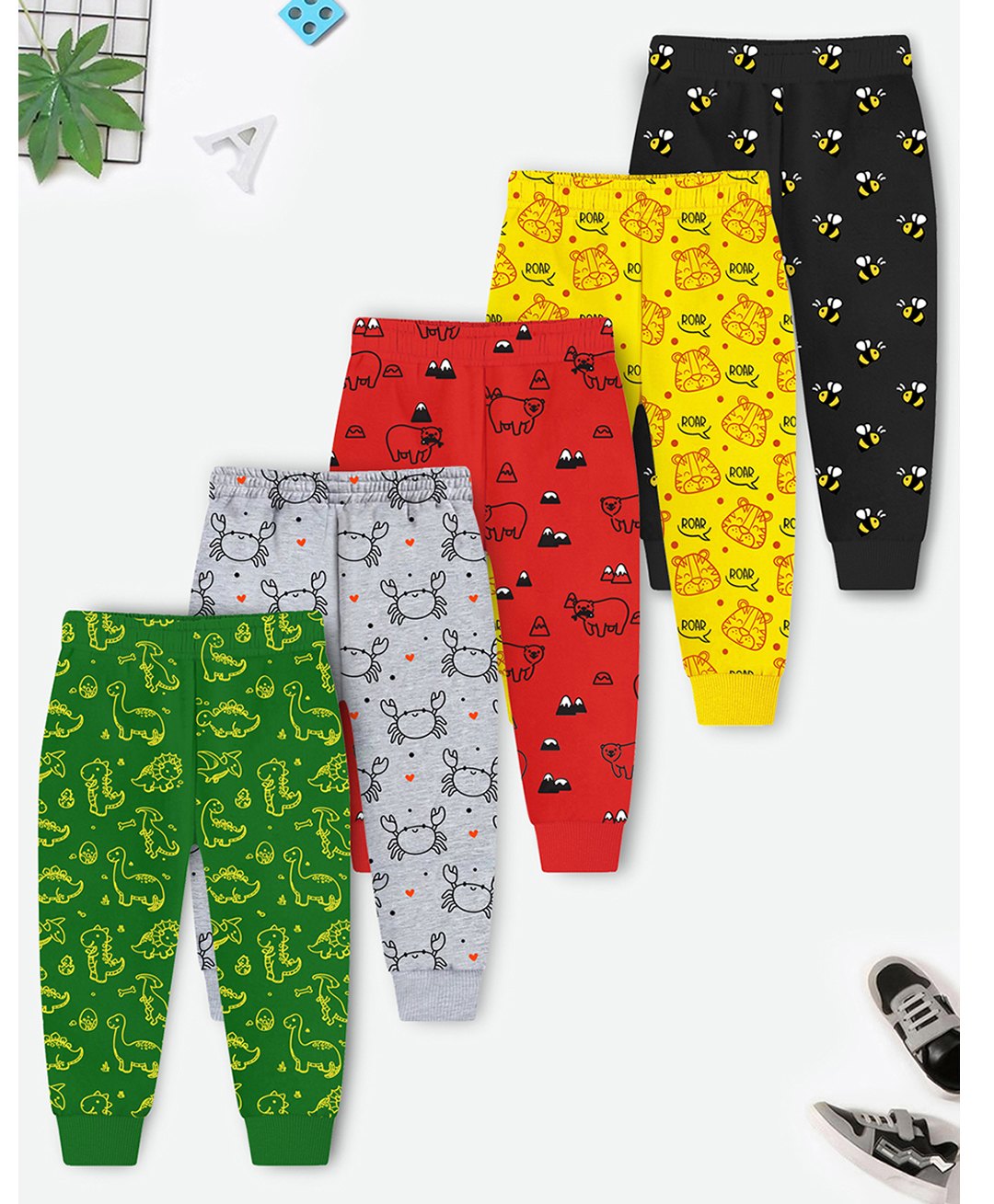 Trampoline Pack Of 5 Animals & Bees Printed Pajamas - Multi Colour-image-8