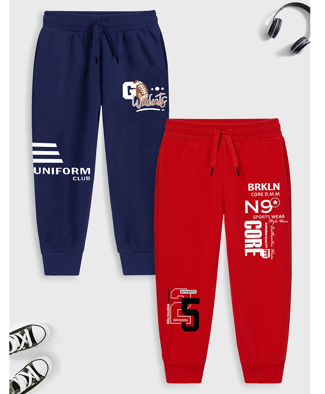 Trampoline Pack Of 2 Typography & Numerical Printed Track Pants - Red & Blue-picture-24