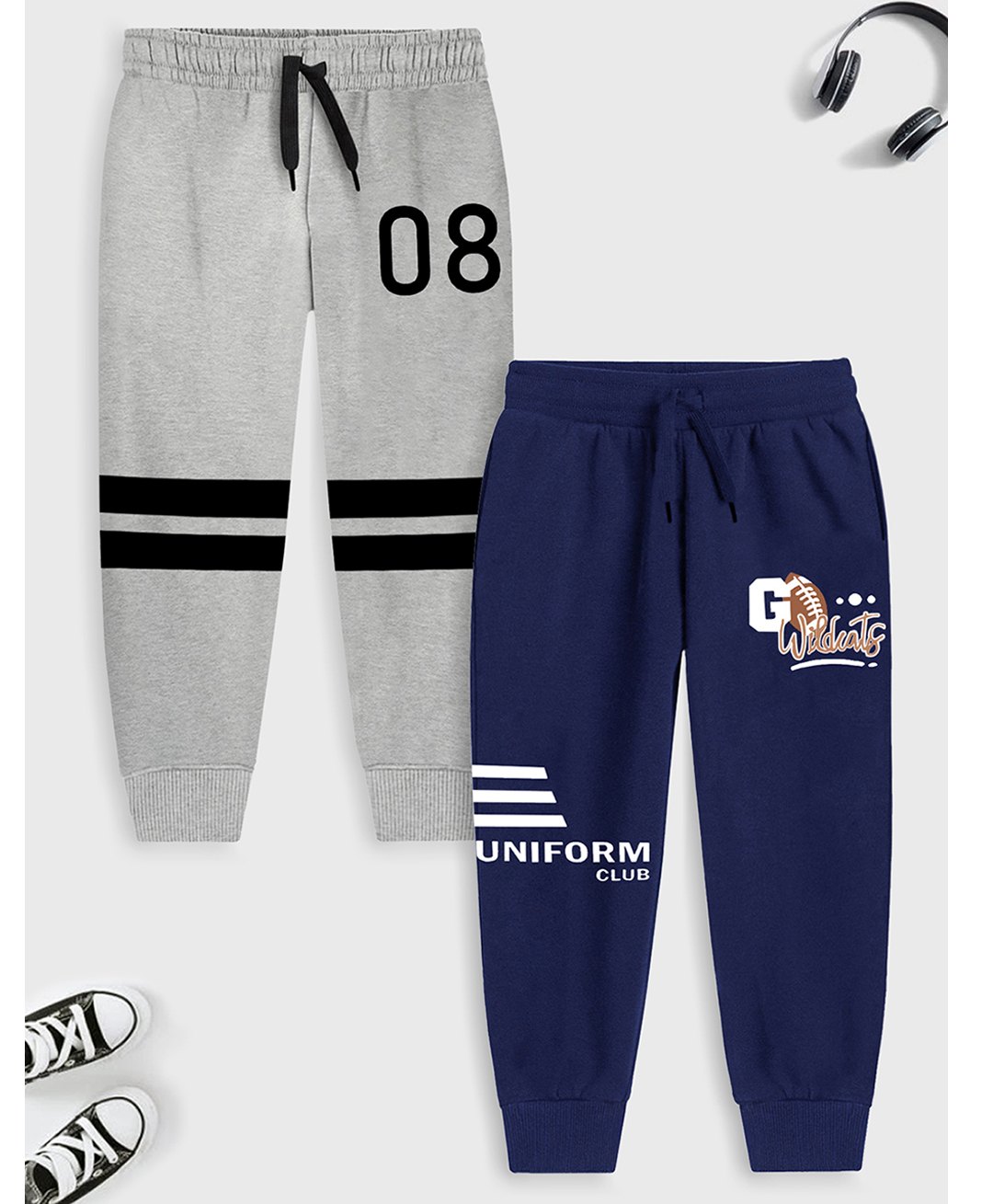 Trampoline Pack Of 2 Typography & Numerical Printed Track Pants - Grey & Blue-picture-21