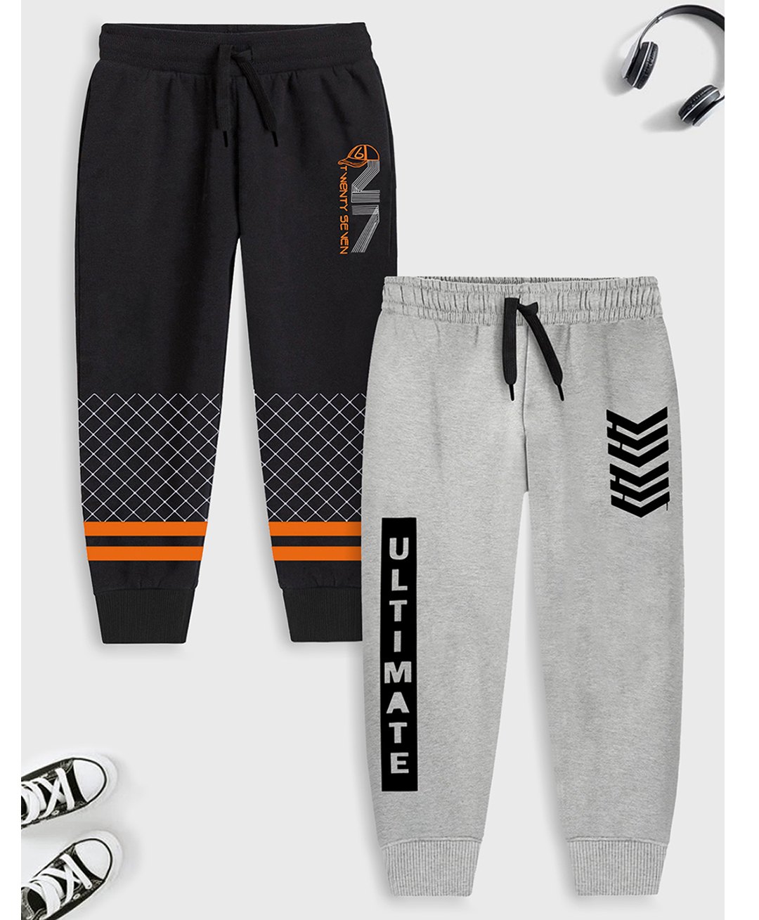 Trampoline Pack Of 2 Typography Printed Track Pants - Grey & Black-image-25
