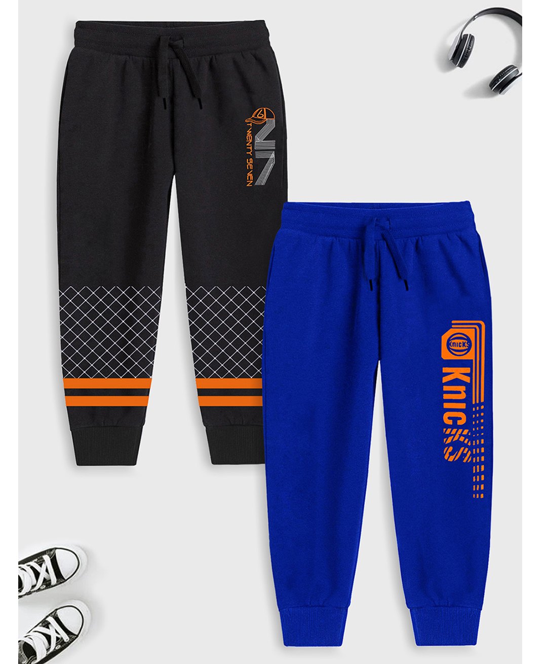 Trampoline Pack Of 2 Typography Printed Track Pants - Blue & Black-picture-24
