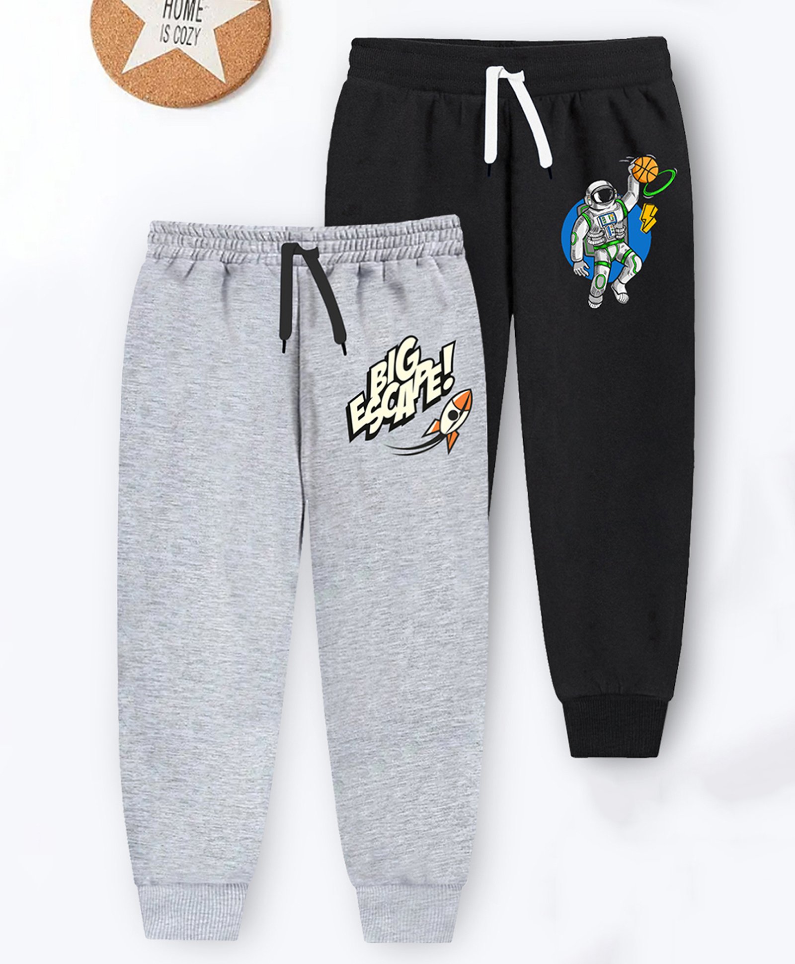 Trampoline Cotton Blend Pack Of 2 Space Theme Printed Track Pants - Grey & Black-picture-15