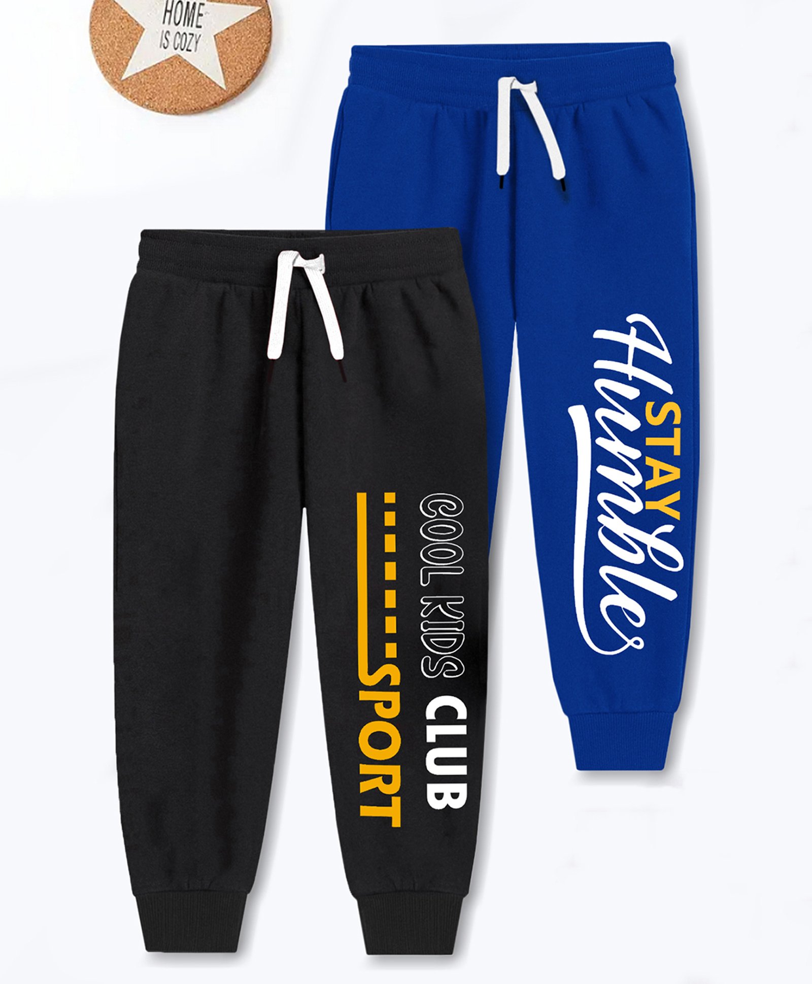 Trampoline Cotton Blend Pack Of 2 Cool Kids & Stay Humble Text Printed Track Pants - Blue & Black-picture-15