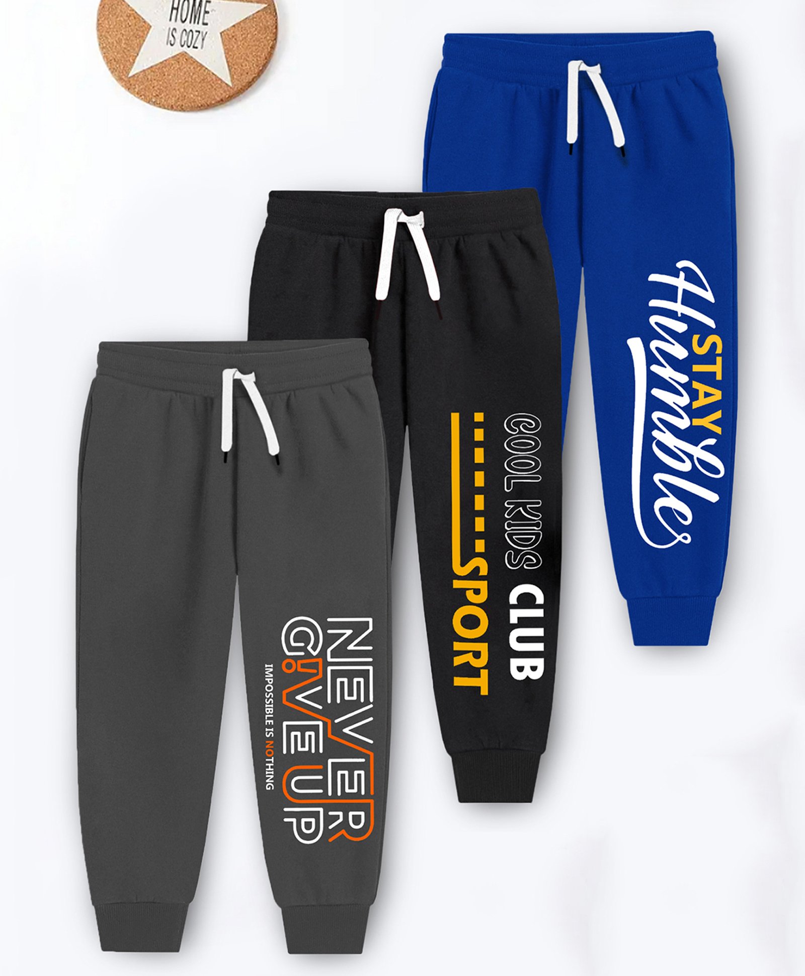 Trampoline Pack Of 3 Stay Humble & Never Give Up Text Printed Track Pants - Blue Grey & Black-picture-16