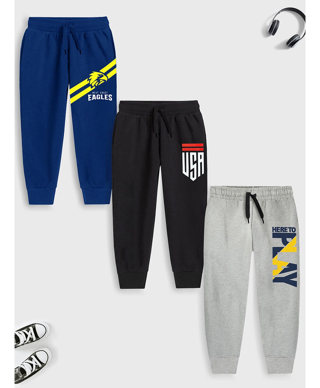 Trampoline Pack Of 3 Typography Printed Track Pants - Black Grey & Blue-picture-23