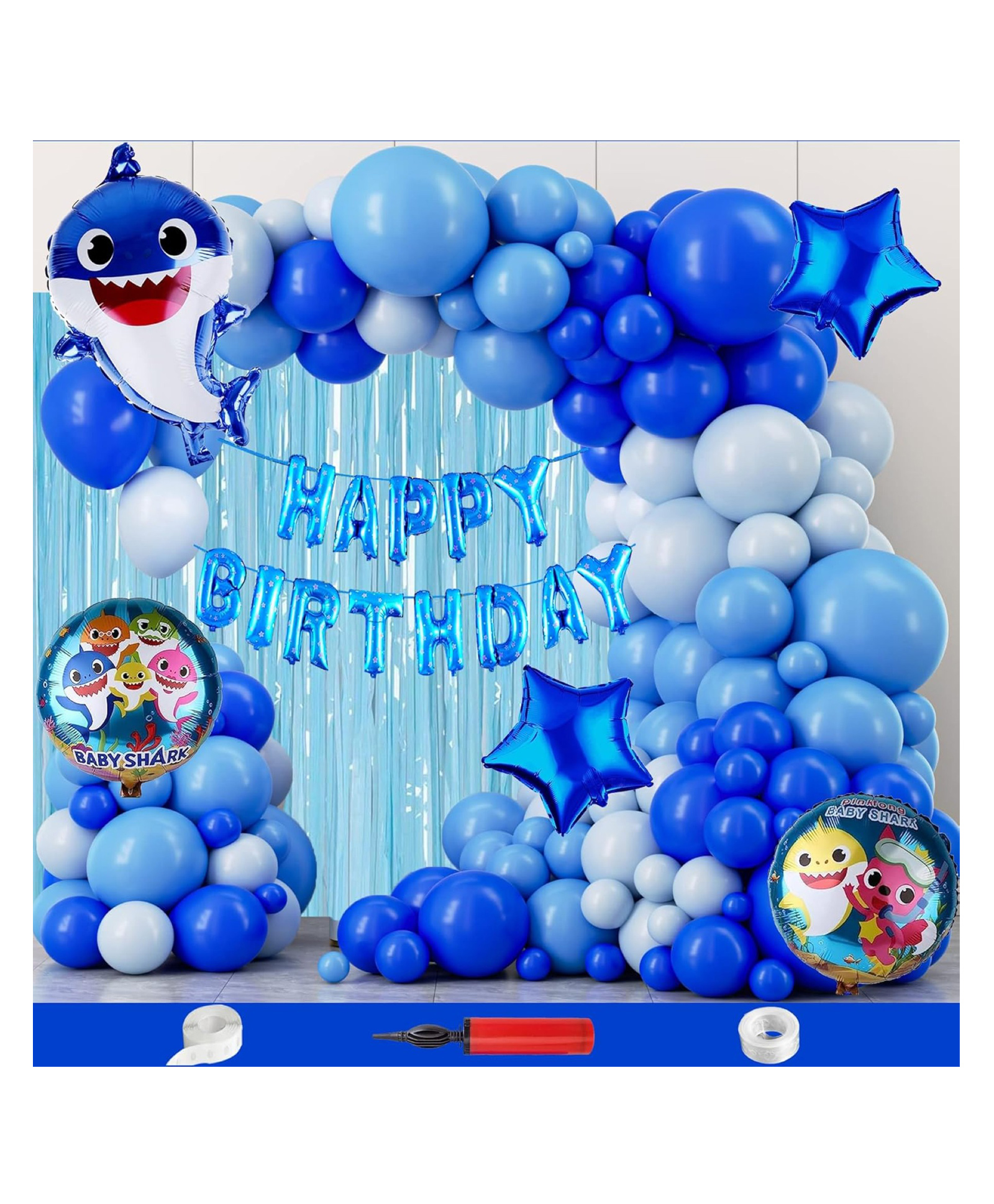 Bubble Trouble Baby Shark Theme Birthday Decoration Items For Boys Party Decoration Kit Balloon Combo Pack Of 111 Pcs Blue-image-31