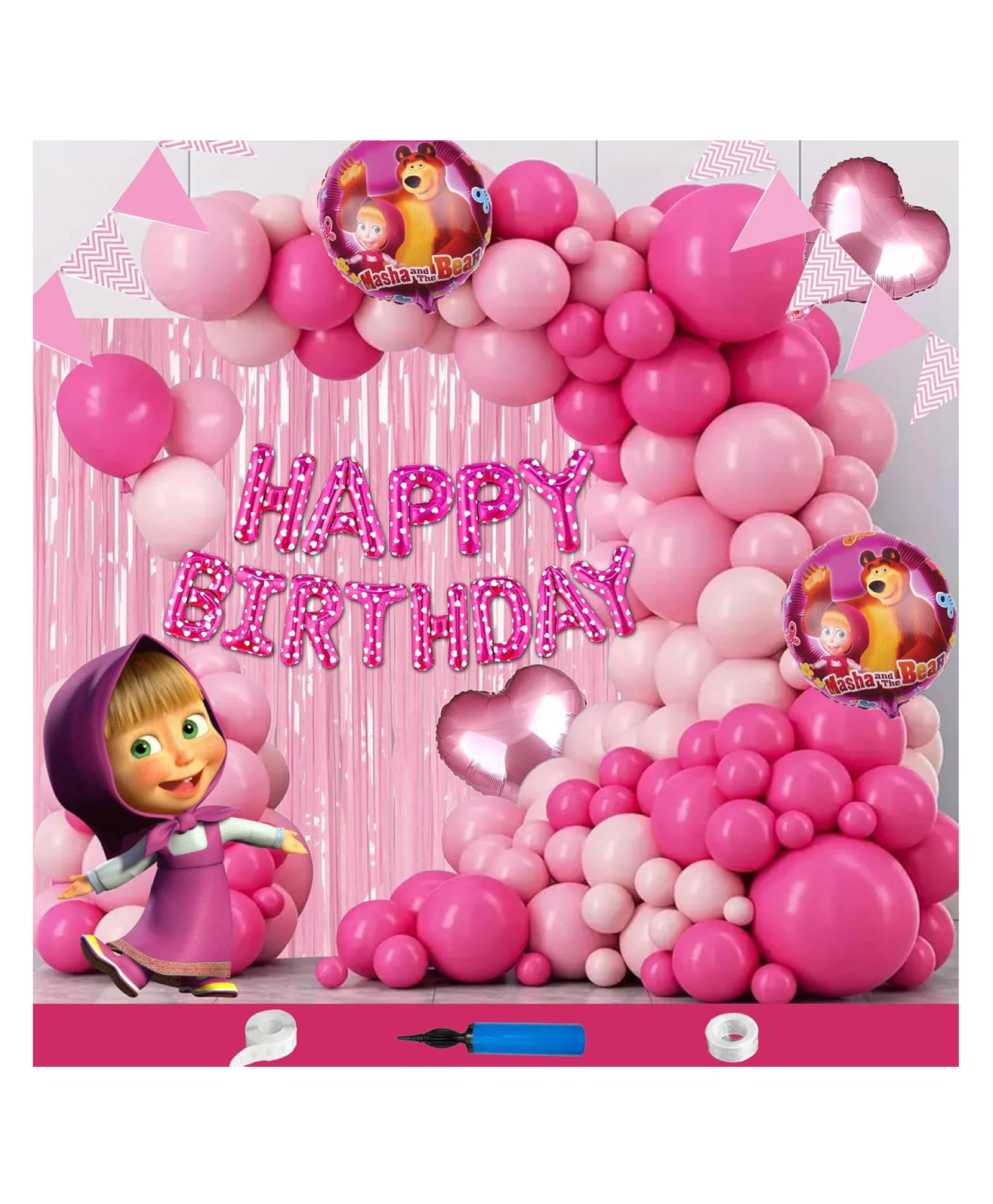 Bubble Trouble Masha Theme Birthday Decoration Items For Girls Party Decoration Kit Balloon Combo Pack Of 111 Pcs Pink Magenta-image-38
