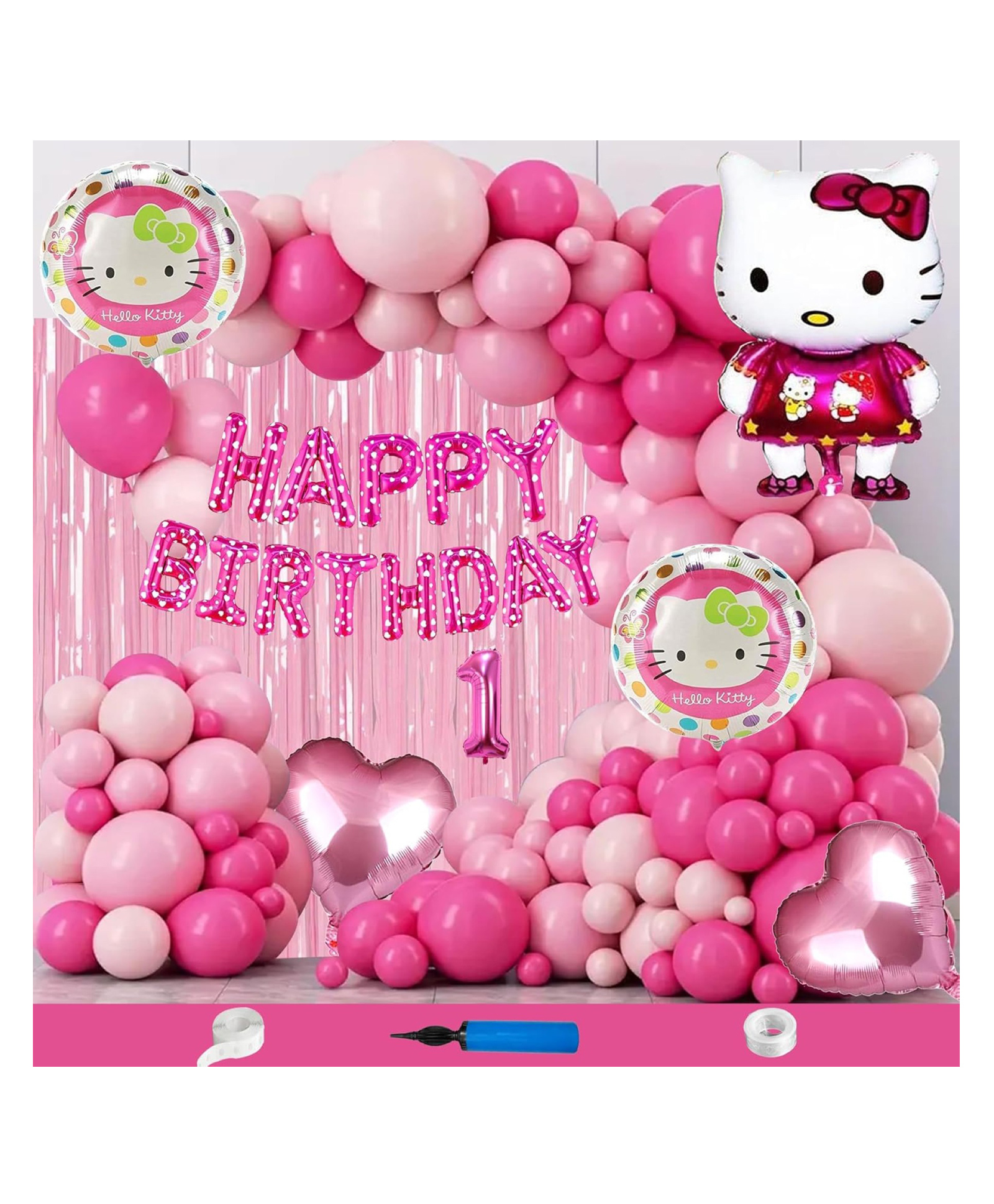 Bubble Trouble Hello Kitty Theme First 1st Birthday Decoration Items For Girls Party Decoration Kit Balloon Combo Pack Of 112 Pcs Pink Magenta-image-29
