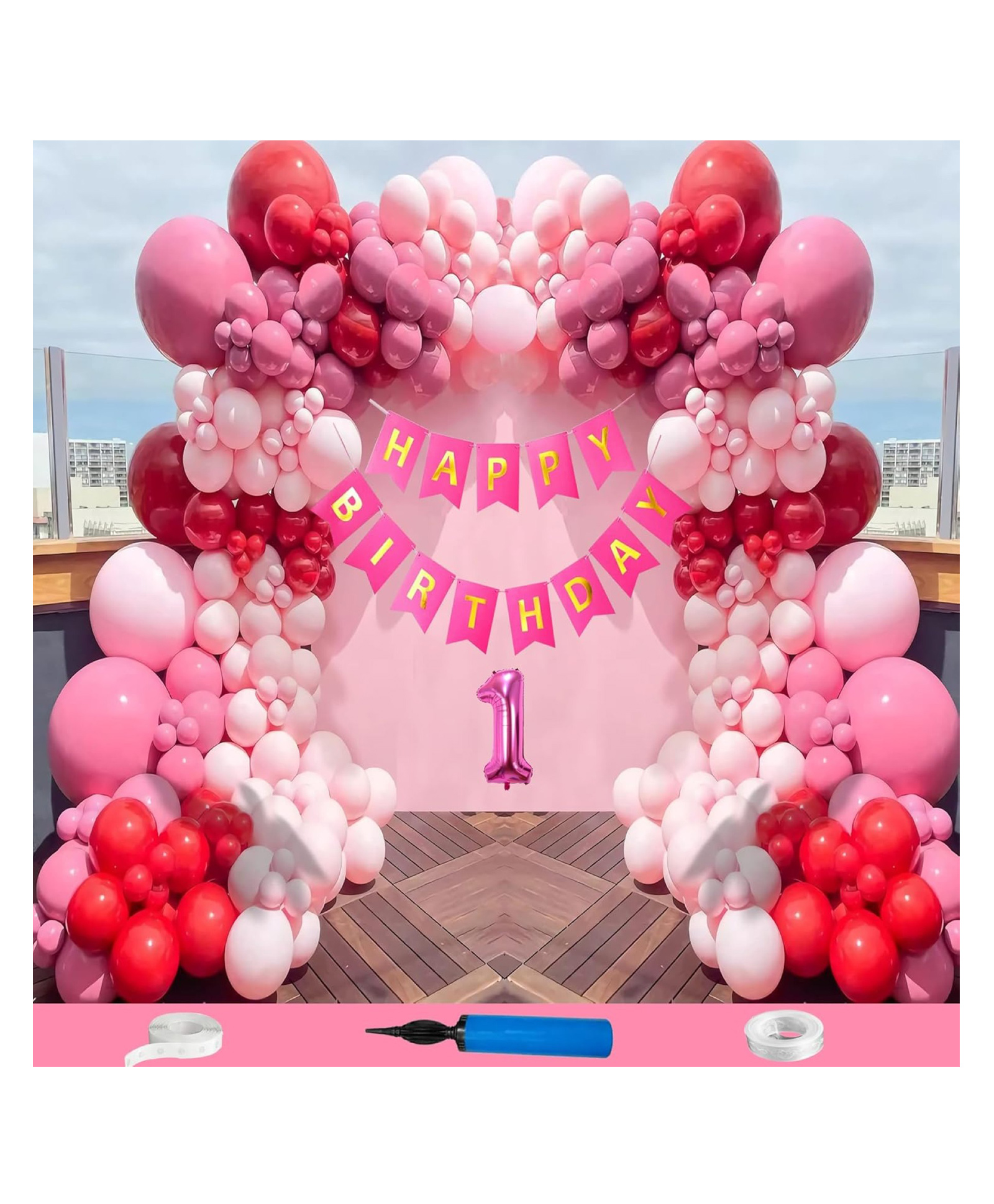 Bubble Trouble Balloon Theme First 1st Birthday Decoration Items For Girls Party Decoration Kit Balloon Combo Pack Of 80 Pcs Red Pink Magenta-image-27