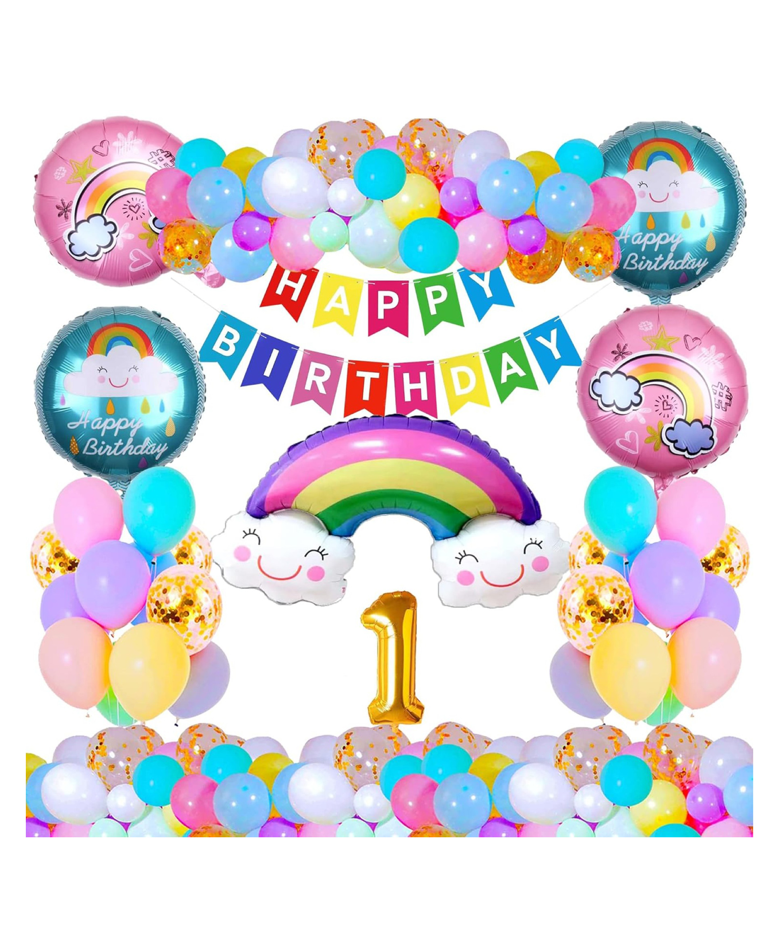 Bubble Trouble Rainbow Theme First 1st Birthday Decoration Items For Girls Party Decoration Kit Balloon Combo Pack Of 37 Pcs Multicolor-image-22
