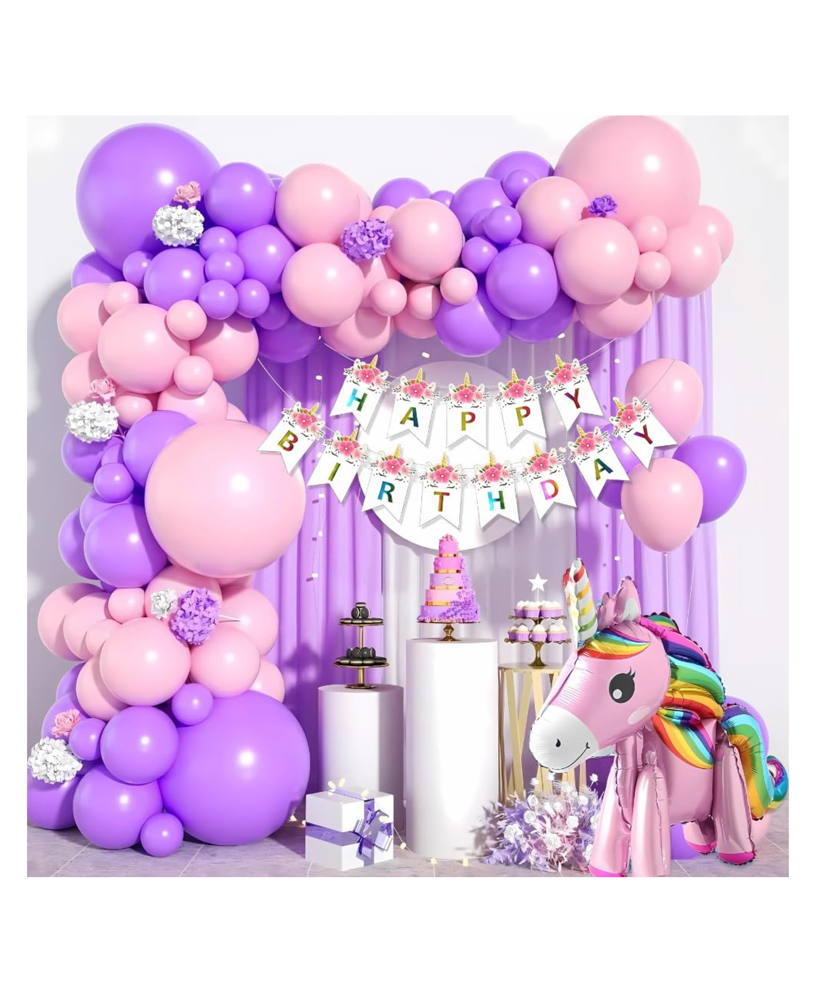 Bubble Trouble Theme Birthday Décor Kit| Purple & Pink Combo| Unicorn Foils| Unicorn HBD Banner-image-36