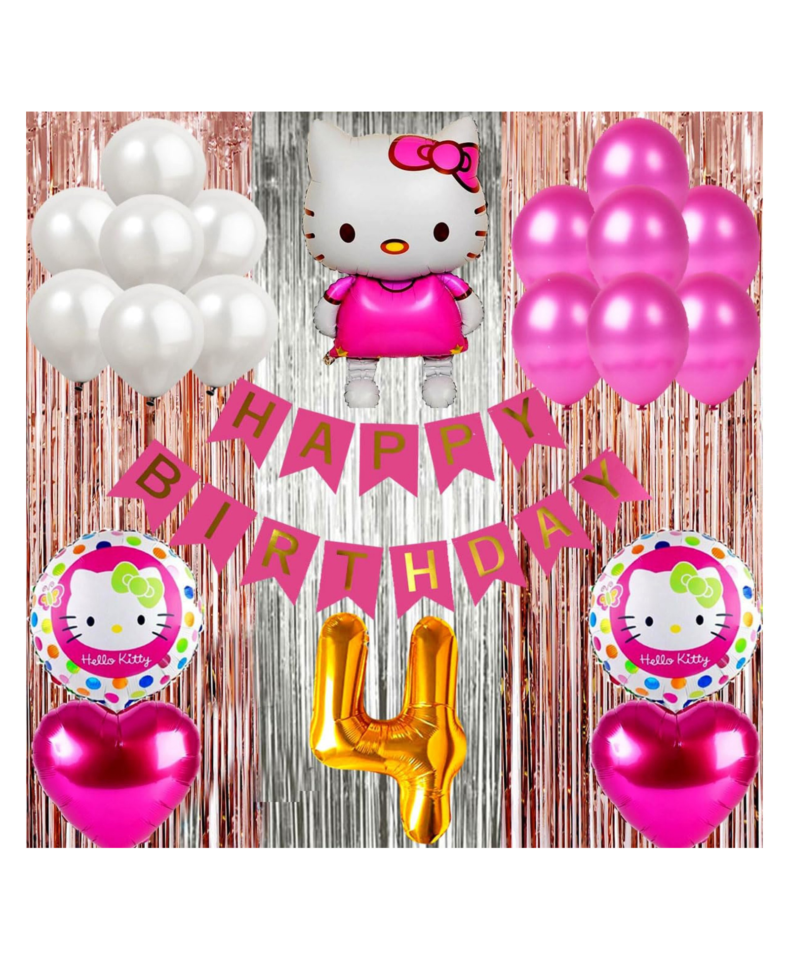 Bubble Trouble Hello Kitty Theme Fourth 4th Birthday Decoration Items For Girls Party Decoration Kit Balloon Combo Pack Of 40 Pcs Pink White-image-30
