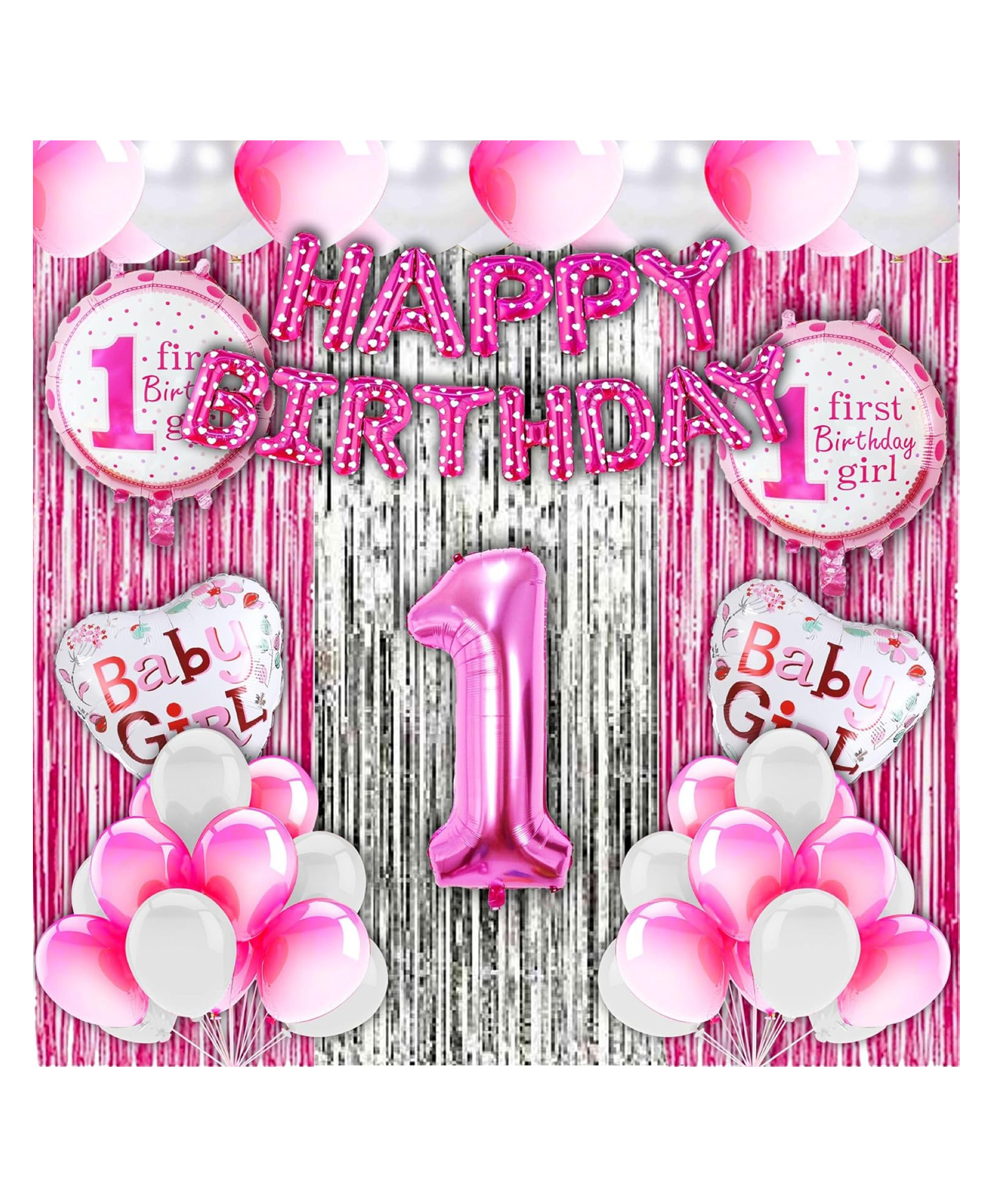 Bubble Trouble Number Theme First 1st Birthday Decoration Items For Girls Party Decoration Kit Balloon Combo Pack Of 39 Pcs Pink White-image-39