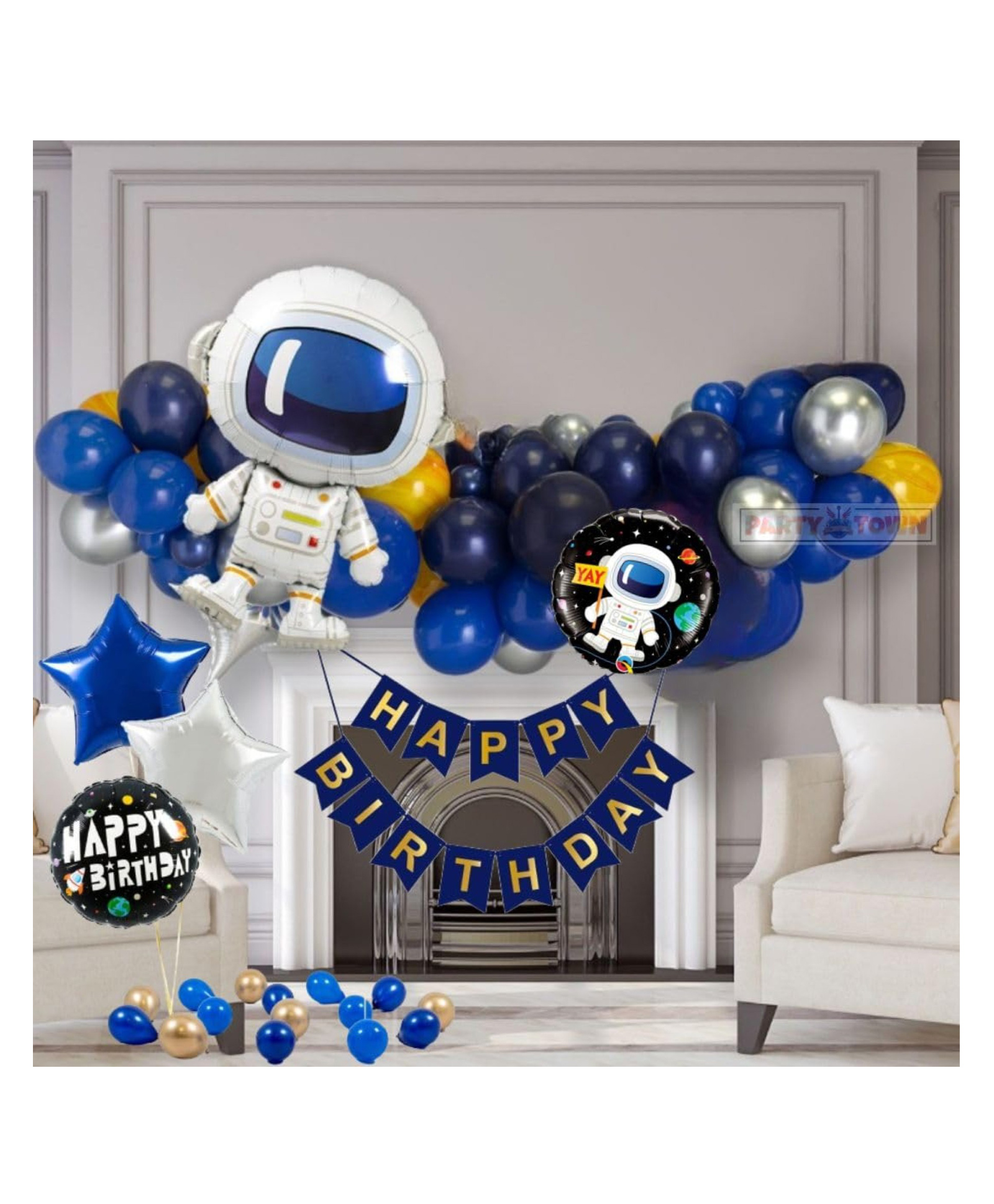 Bubble Trouble Astronaut Space Balloon Pack 48 Pcs | Helium Supported | 32 inch Astronaut Foil BlueSilverYellow BalloonsBannerArch Kit (Astronaut (Pack of 48))-image-7