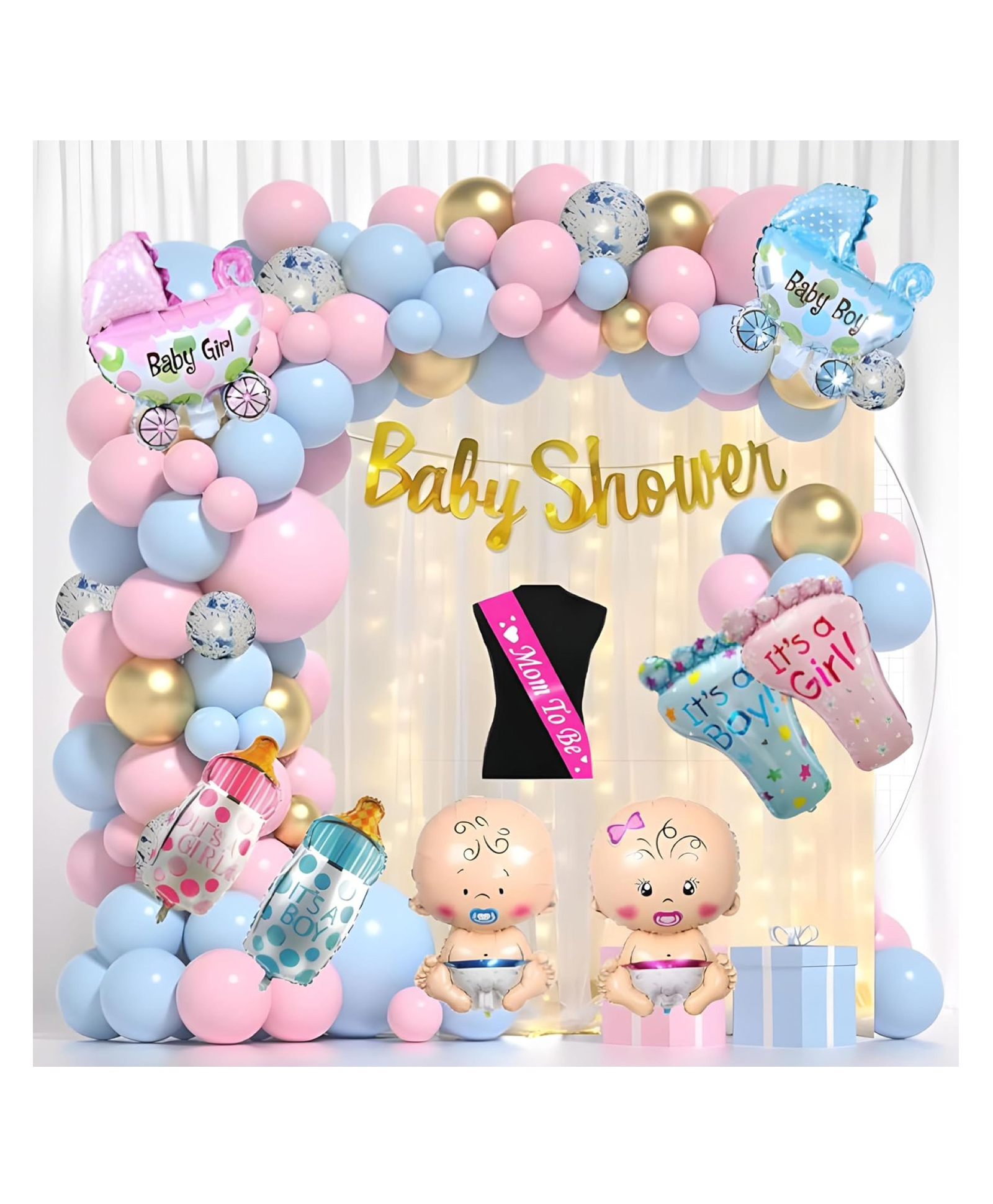 Bubble Trouble Baby Shower Decoration Items Set 55Pcs Baby Shower Party Decoration Items with Pastel Balloon Pram Balloon Baby Shower theme Party Decoration Items-image-35