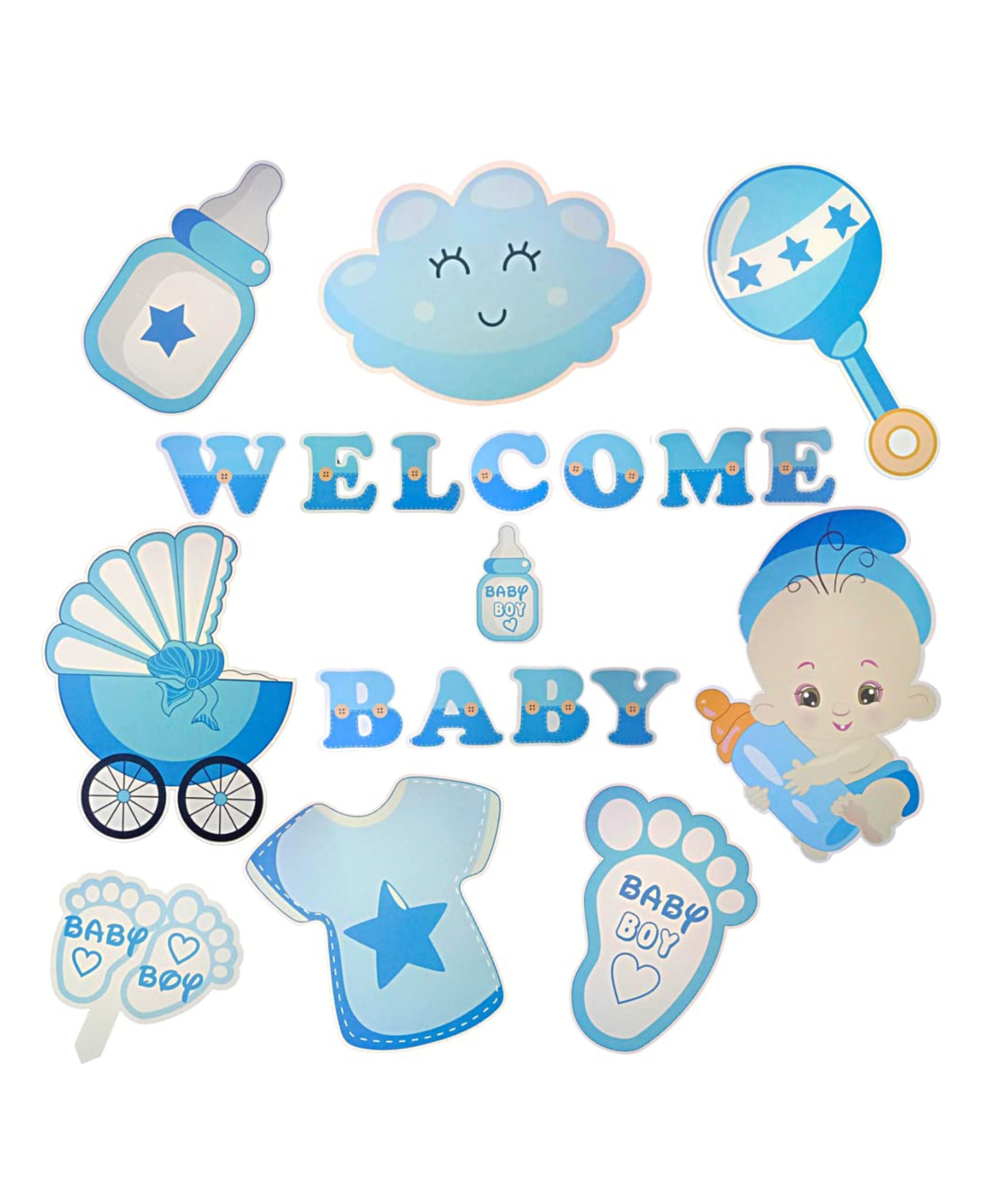 Bubble Trouble 9 pcs Welcome Baby Boy Decoration Kit Big Size Cutouts Cake Topper Welcome Boy Decoration Baby Shower Decoration Items (Pack of 9 Blue)-image-39
