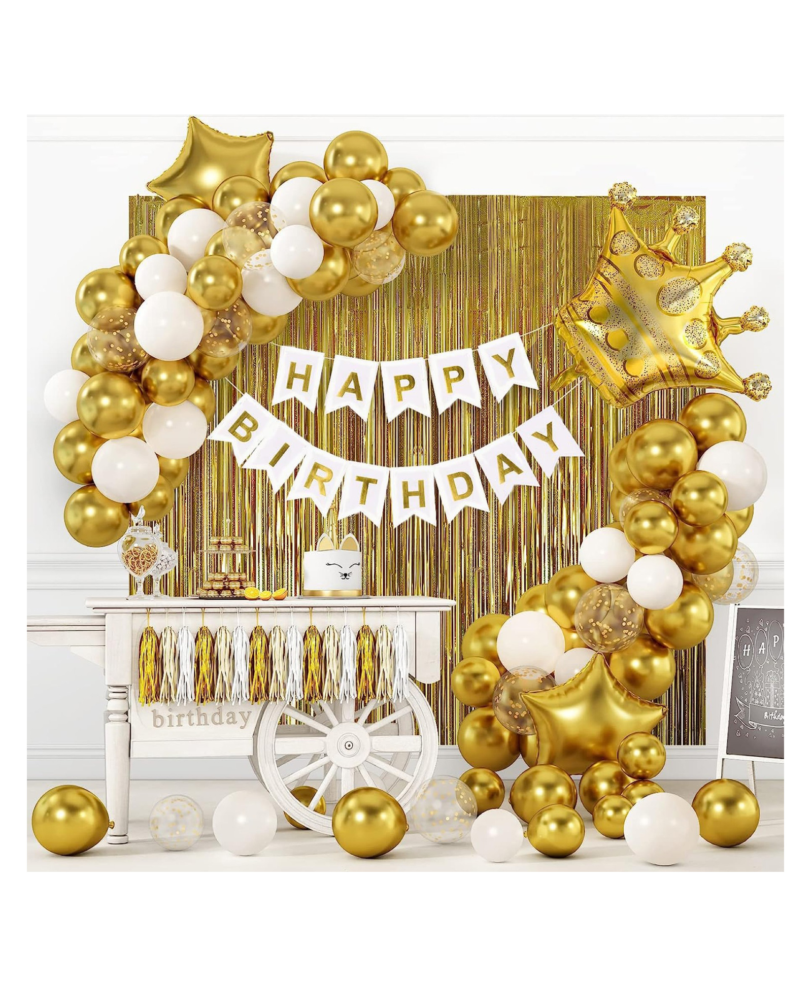 Bubble Trouble Golden & White Birthday Decoration combo with 40pcs metallic balloon Set of 53-image-32