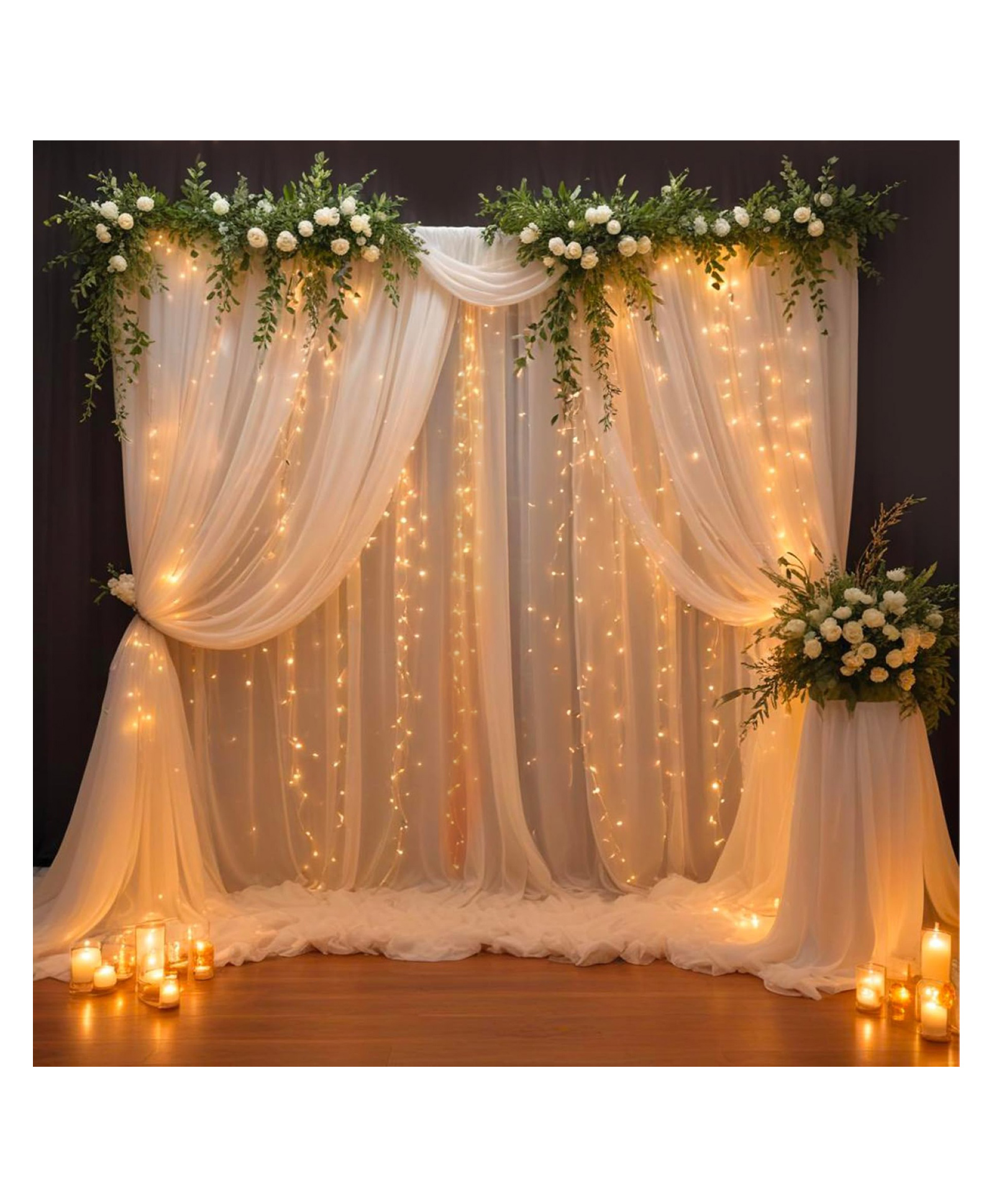 Bubble Trouble White Net Curtain for Decoration with Fairy Lights White Canopy Tent for Decoration Birthday Backdrop for Decoration Background Decoration Cloth for Wedding Party Wedding Decor(7Pcs)