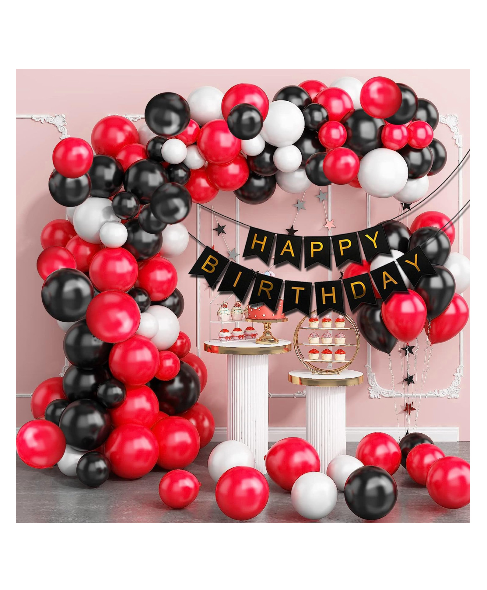 Bubble Trouble Birthday Decoration Items | Red Black White Metallic Balloons for Decoration | Happy Birthday Banner | Birthday Decorations for Birthday Girl Boy Men Women Husband Wife - Pack of 76-picture-15