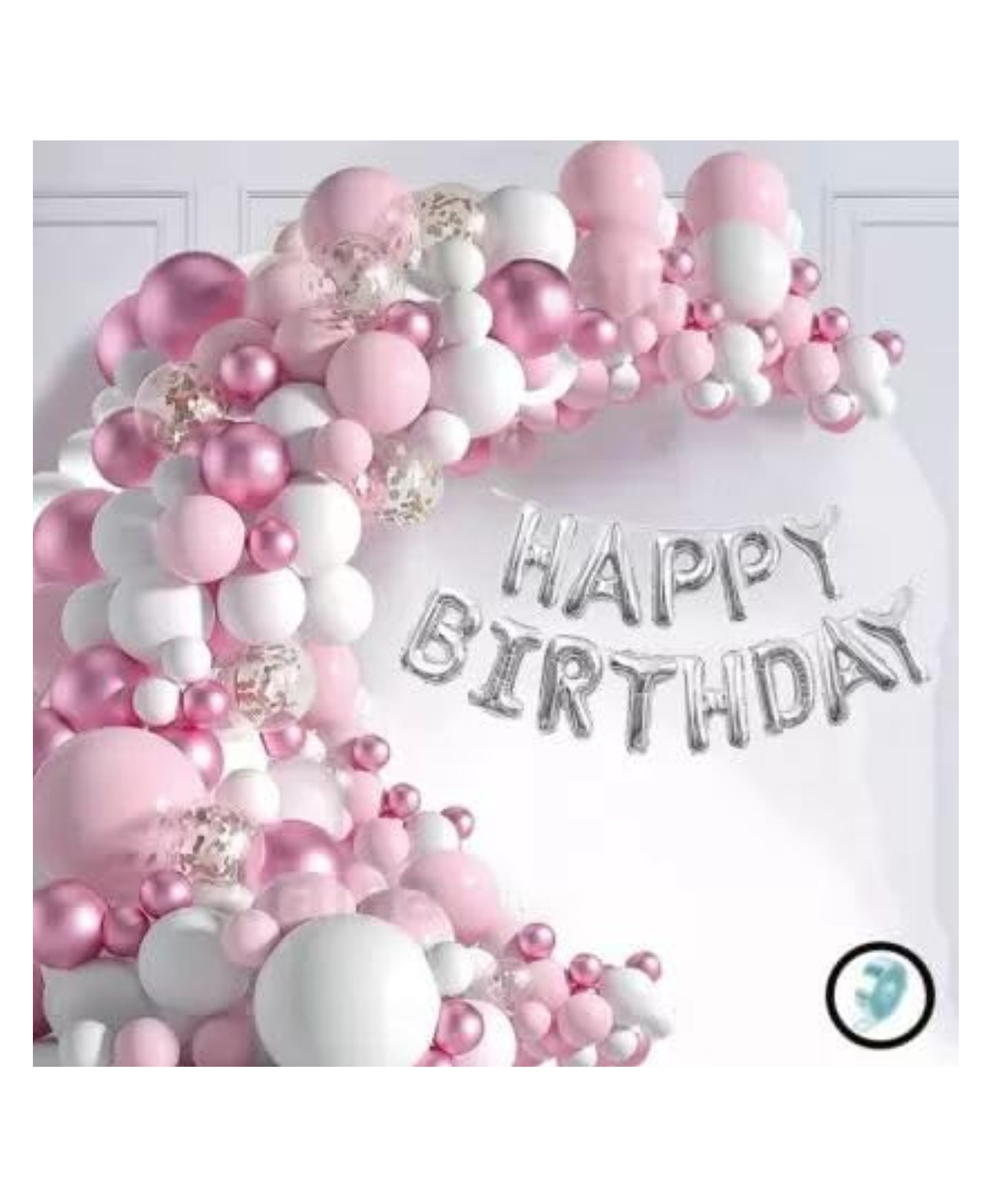 Bubble Trouble Pink Whit Birthday Decoration | Happy Birthday Decoration for Girls | Birthday Decoration Kit | White | P Ink | Silver Confetti with Balloon Pump - Pack of 78-picture-13