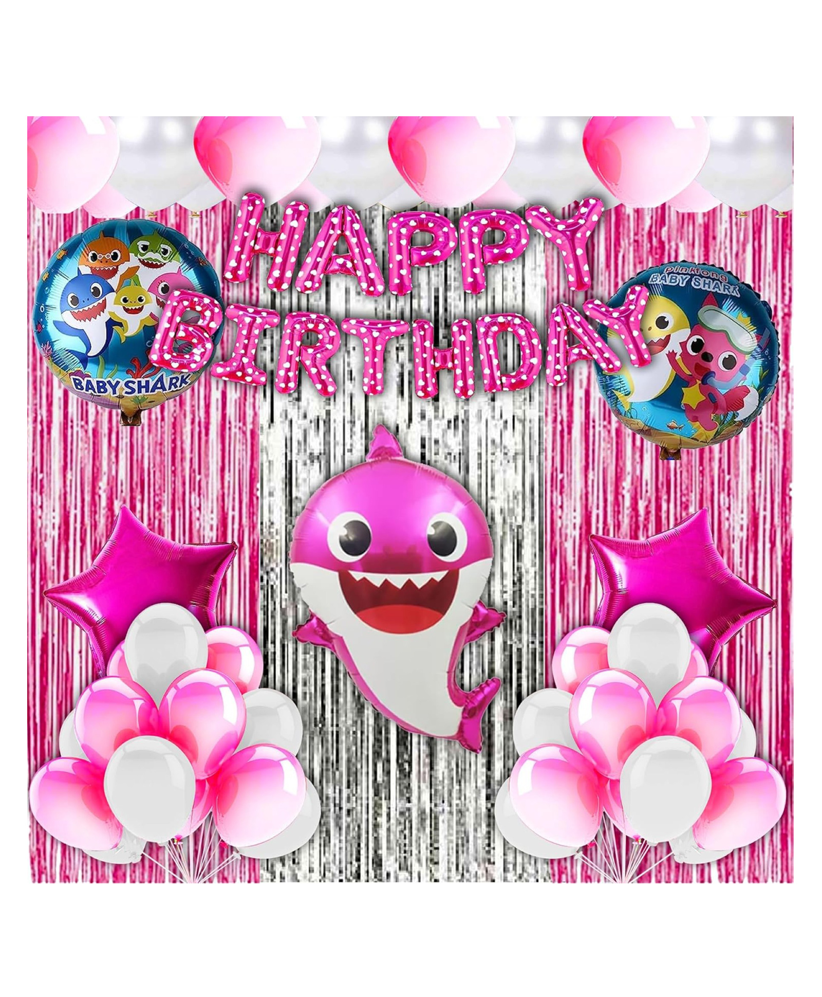Bubble Trouble Shark Theme Birthday Decoration Items for Girls Party Decoration Kit Balloon Combo Pink White - Pack of 39-image-11