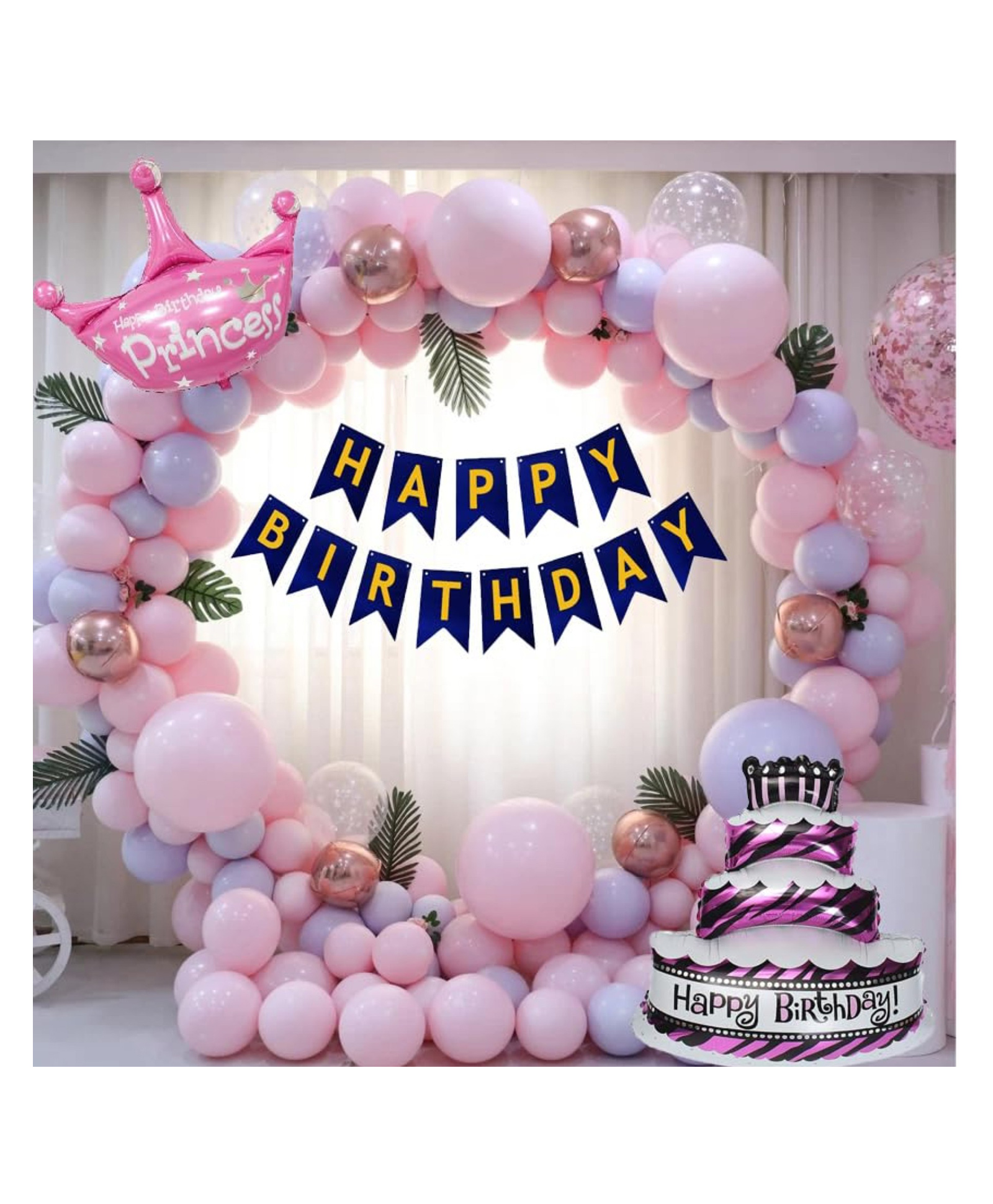 Bubble Trouble Princess Theme Birthday Decoration | Chrome and Confetti Balloons | Cake Foil Balloon | Balloons for Decoration Birthday Party - Pack of 50-image-11