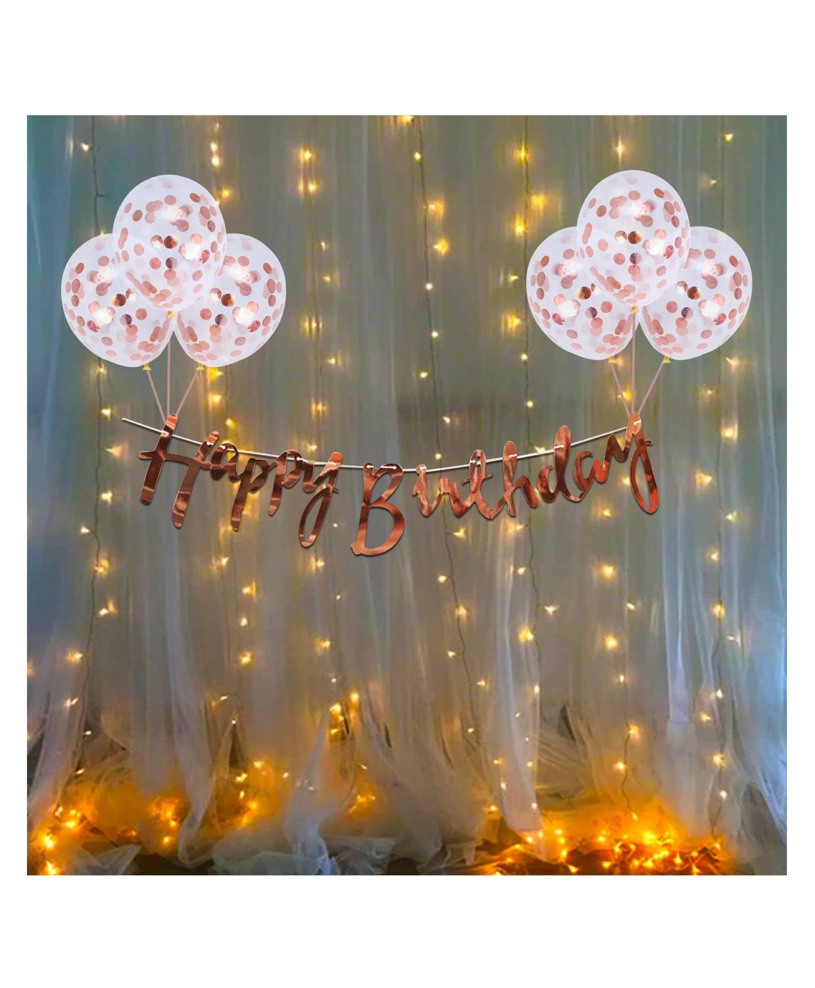 Bubble Trouble Rose Gold Birthday Decoration Items Bday Kit Banner Confetti Balloon with Led Light for Kids Bday Decorations Items with Fairy Lights - Pack of 10-image-41