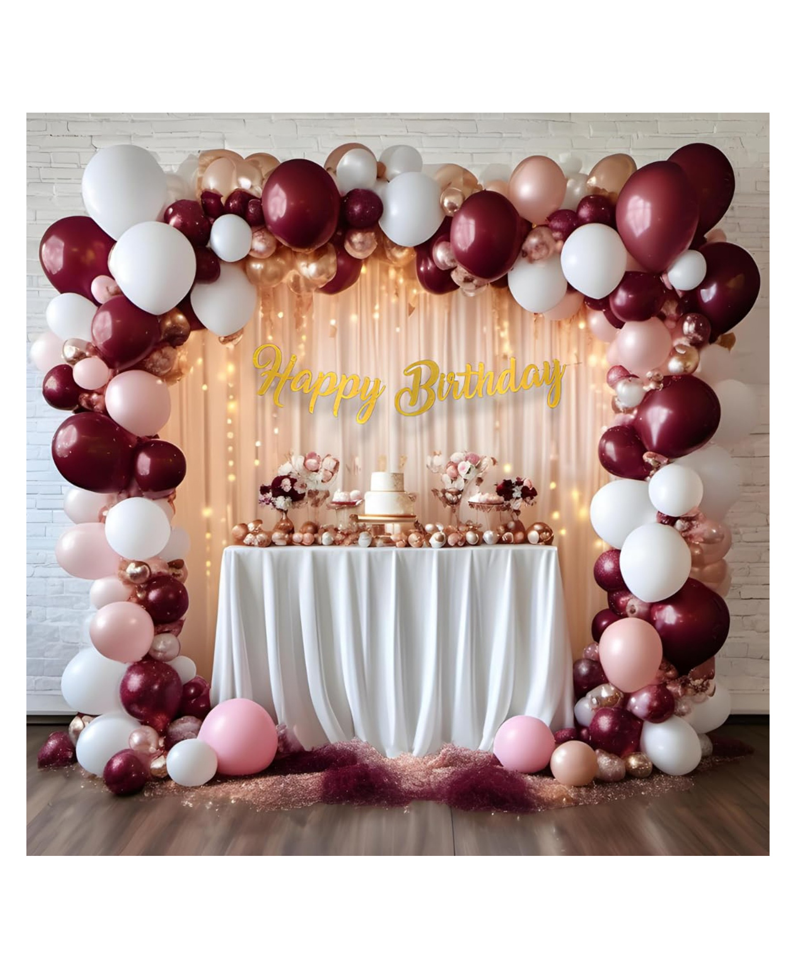 Bubble Trouble Happy Birthday Decoration For Girls Pink Balloons Diy Combo Kit With White Sheer Curtain Backdrop Cloth For Decoration & Fairy Led Light Princess Theme Hbd Party Supplies Items 52Items-image-38