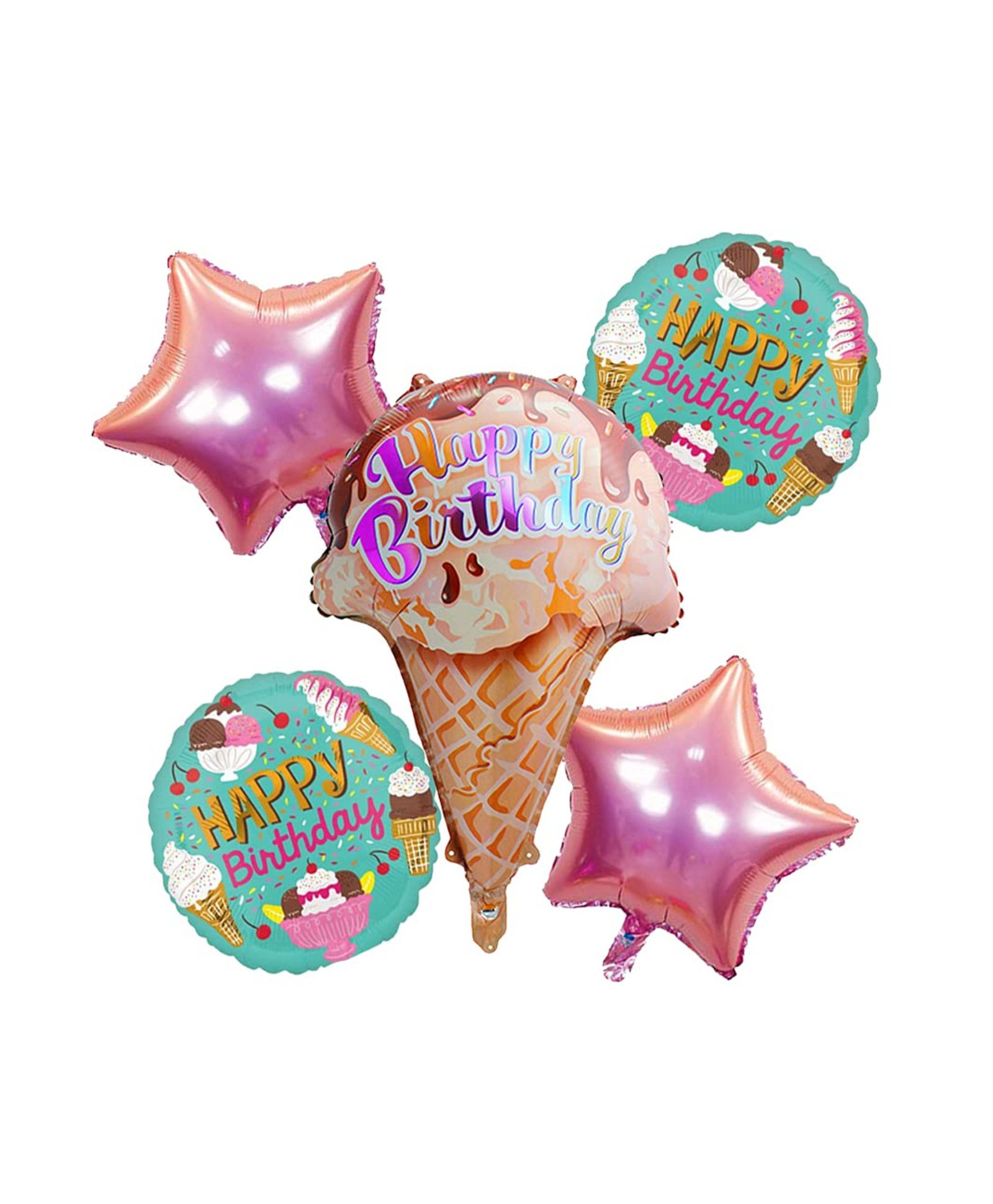 Bubble Trouble Happy Birthday Ice Cream Foil Balloon Party Decor | Set of 5 1 Pc Ice Cream Foil Balloon 2 Pc Star Foil Balloon & Round Foil Balloons (2 Pc)-image-44