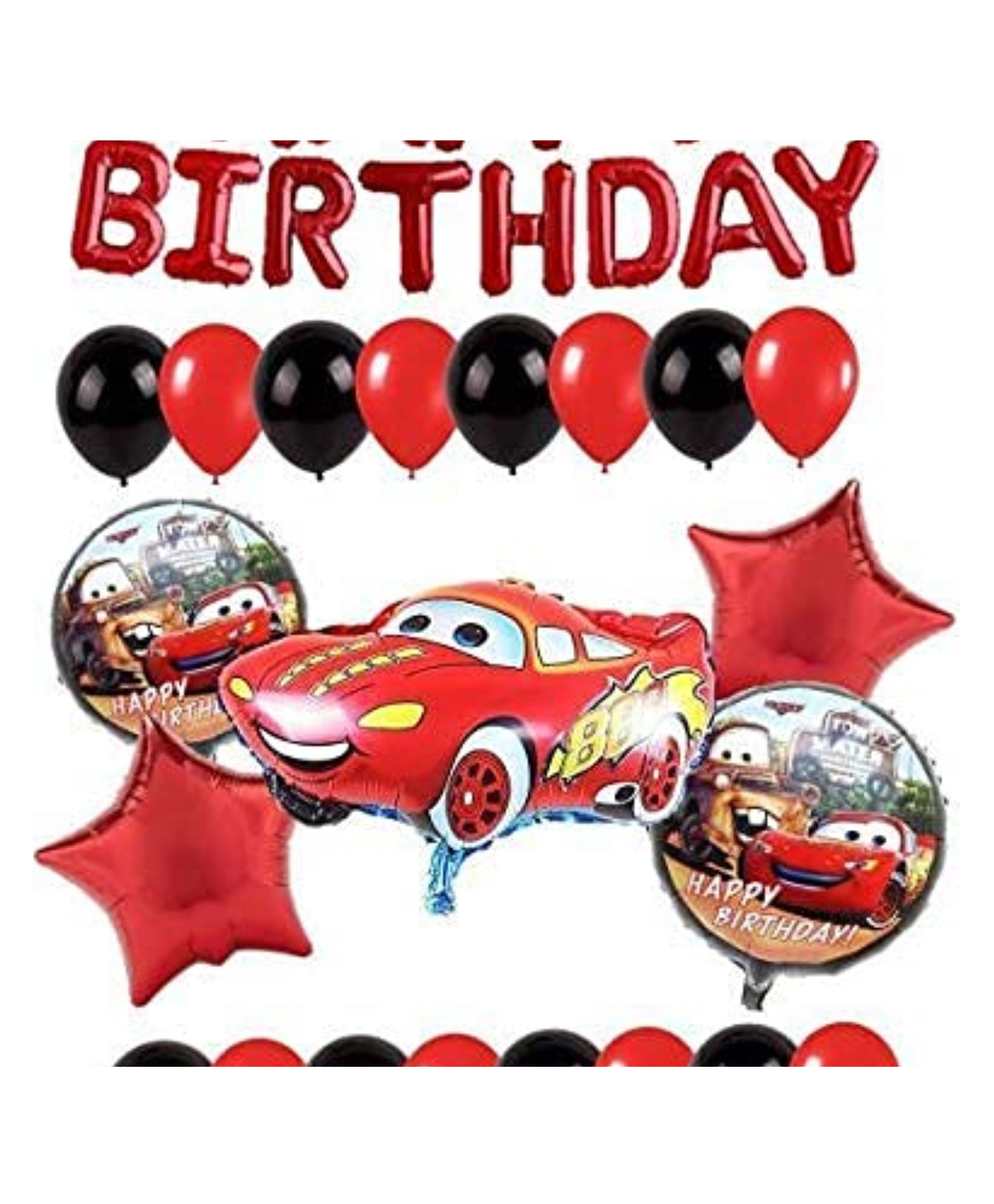 Bubble Trouble Car Foil Balloon Set With Happy Birthday Baloons /"Lightning Mcqueen" Theme Birthday Party Pack Of 68 / Balloon Bouquet/Kids Inflatable Toys Balloon (Set Of 68 Red Black)-image-3