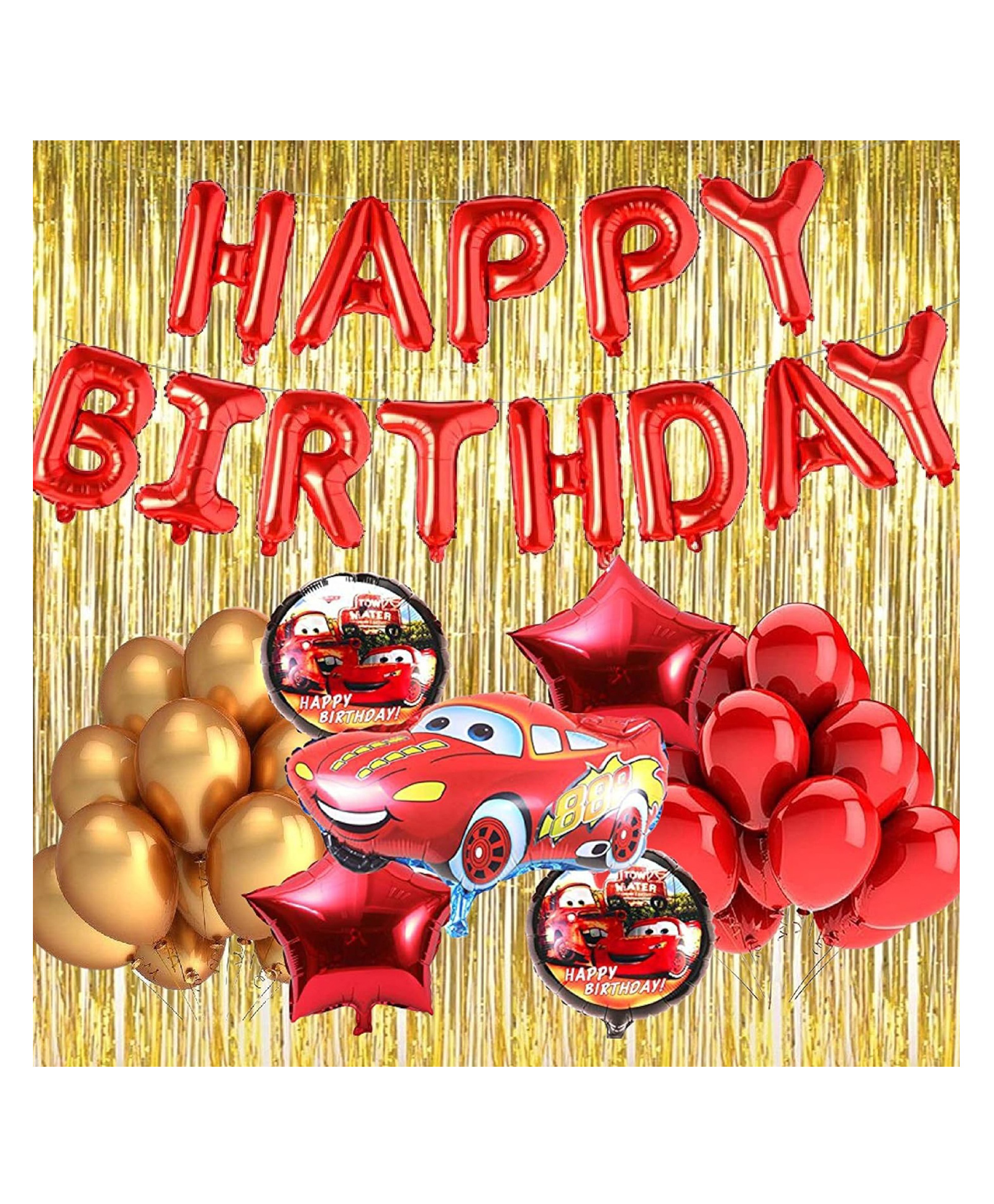 Bubble Trouble Car Foil Balloon Set With Happy Birthday Baloons /"Lightning Mcqueen" Theme Birthday Party Pack Of 50 / Balloon Bouquet/Kids Toys Balloon (Set Of 50 Red Golden)-image-36