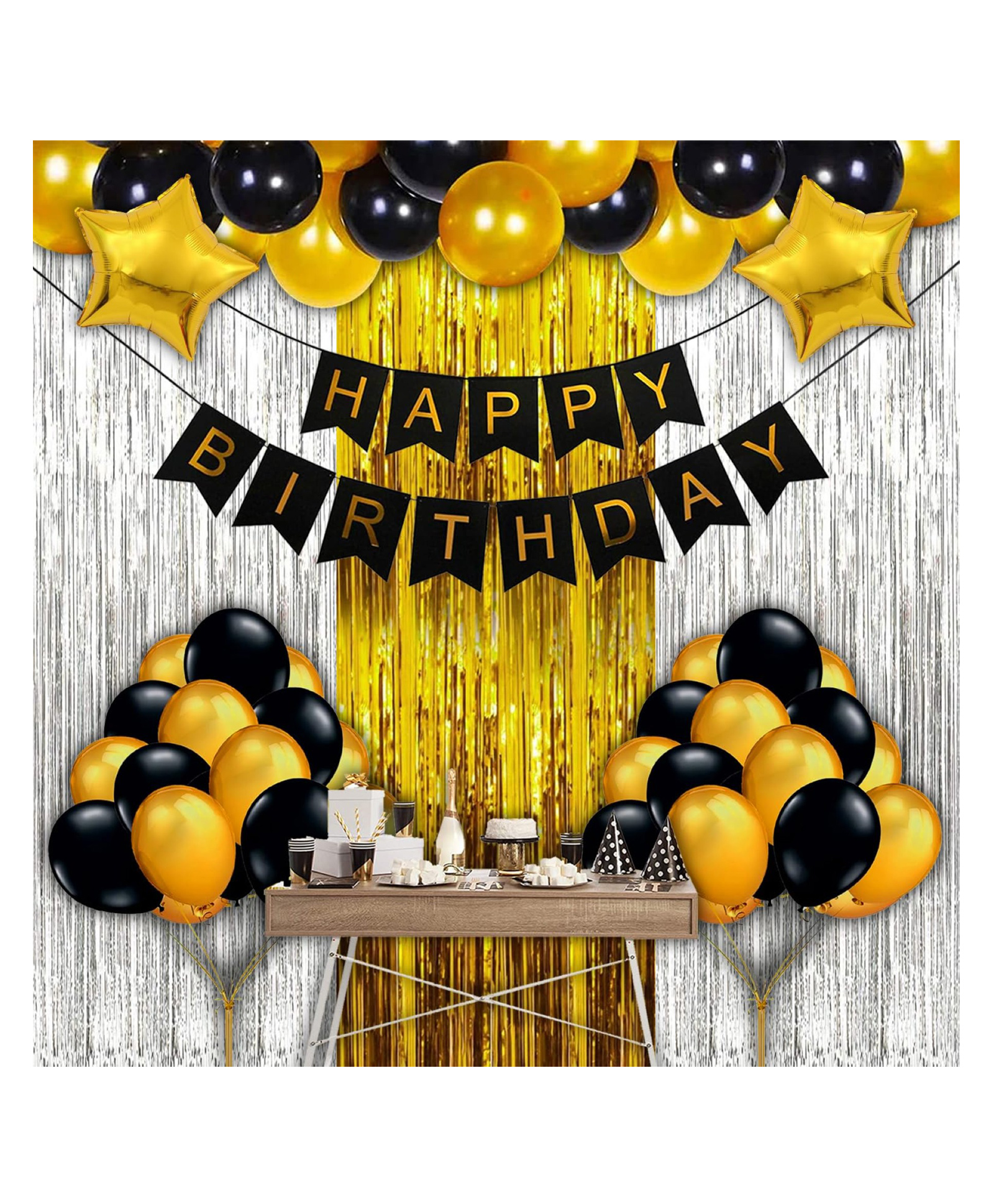 Bubble Trouble Birthday Celebration Decorations Kit 36Pcs | Birthday Party Items for Decoration | Golden & Black Metallic Balloons | Party Decoration Items for Birthday Decorations-picture-15