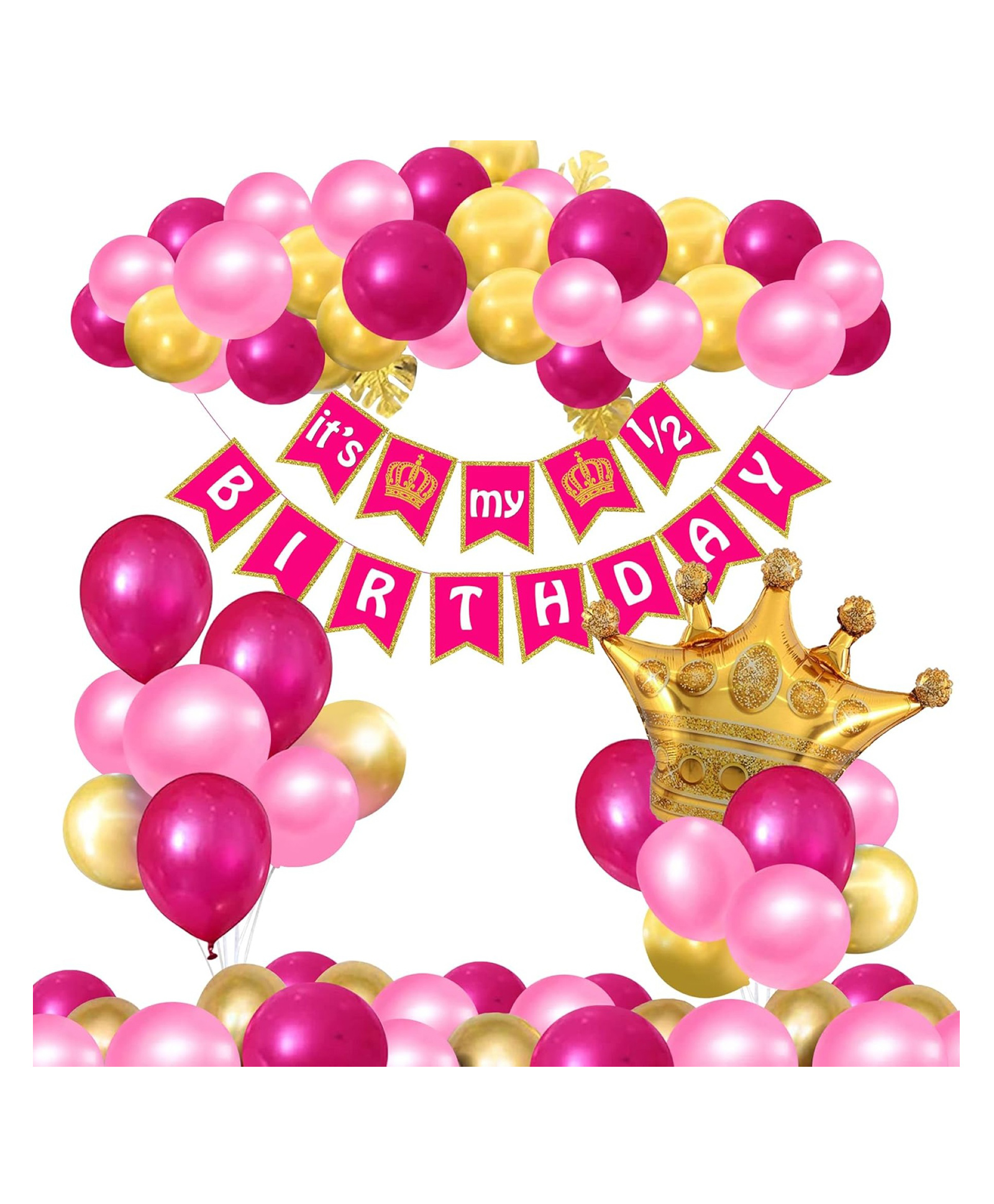 Bubble Trouble Half Birthday Decorations For Baby Girl Combo 32Pcs Set For 6 Months Birthday Decorations For Girl 1/2 Birthday Decorations For Girls Half Bday Banner (cardstock) Balloons Foil-image-2