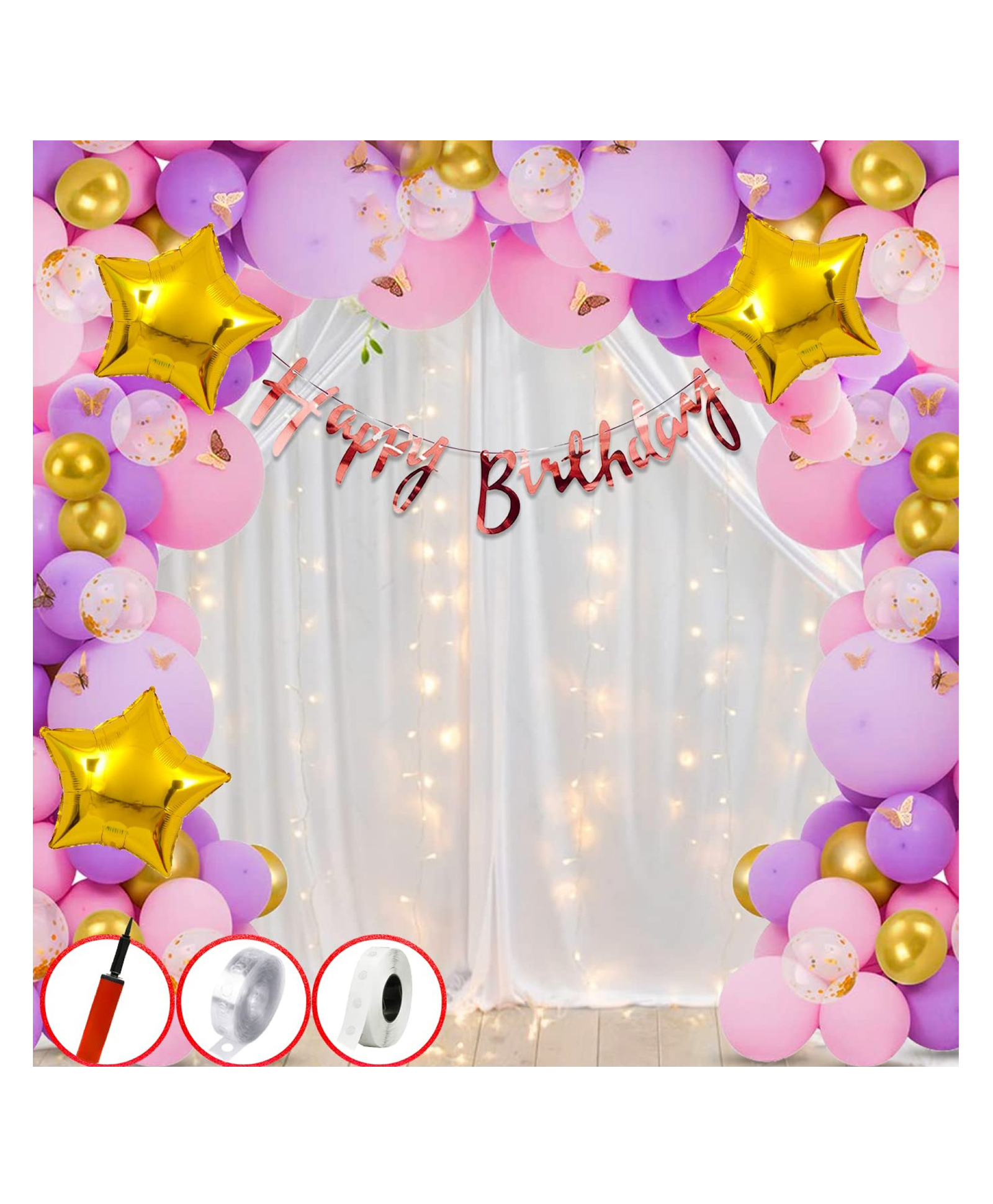 Bubble Trouble Birthday decoration items 58Pcs Purple Balloons for Birthday Decoration | Birthday Decoration for Girls | Purple Theme Decor Items Set | With Star Foil Balloons & Balloon Pump-image-28