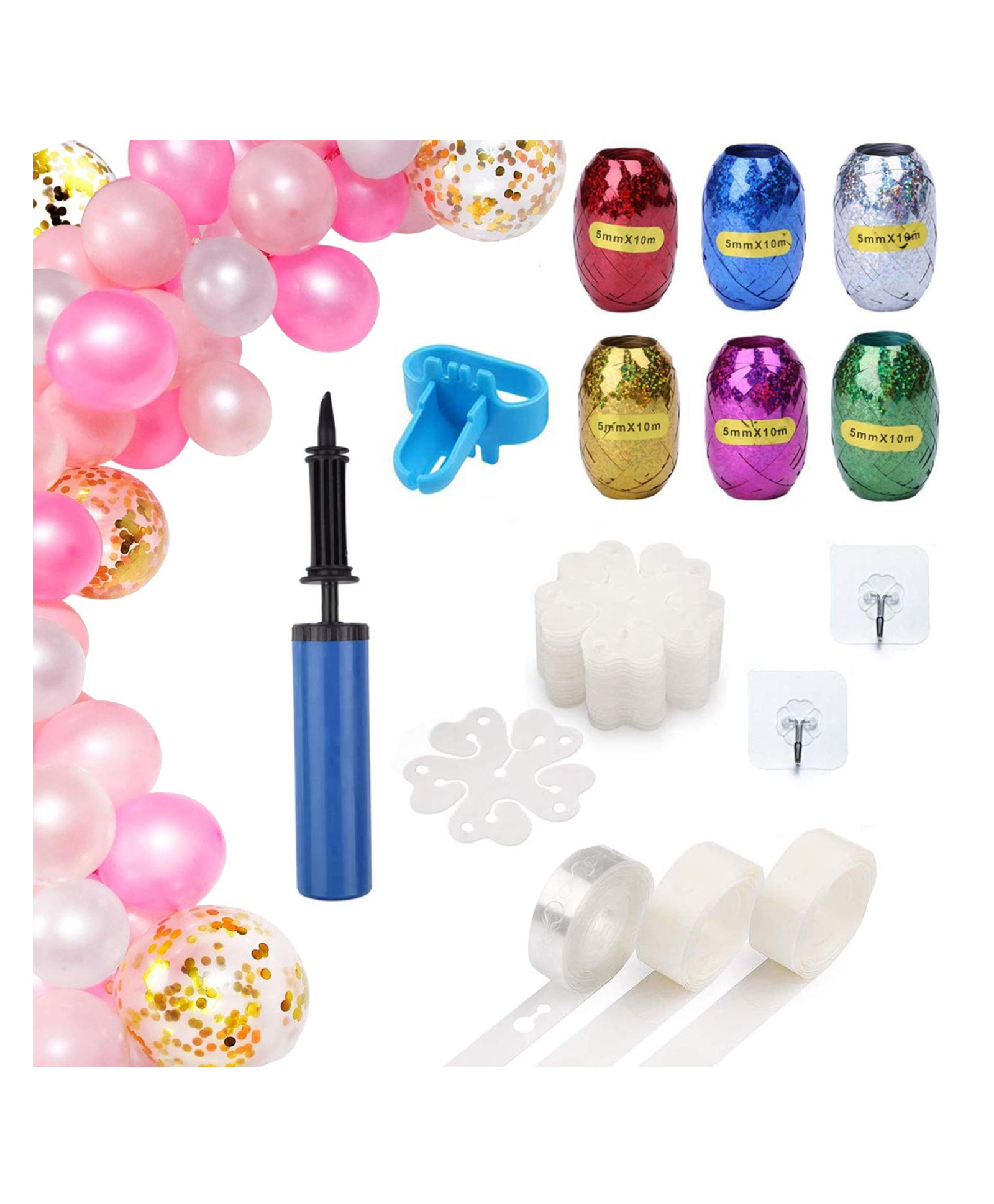 Bubble Trouble Polypropylene (PP) Balloon Arch Strip Kit 19Pcs Balloon Garland Kit With Air Balloon Pump|Glue Dot|Arch Tape|Curling Ribbon|Flower Clip For Birthday Anniversary Bride To Be Multicolor-image-44