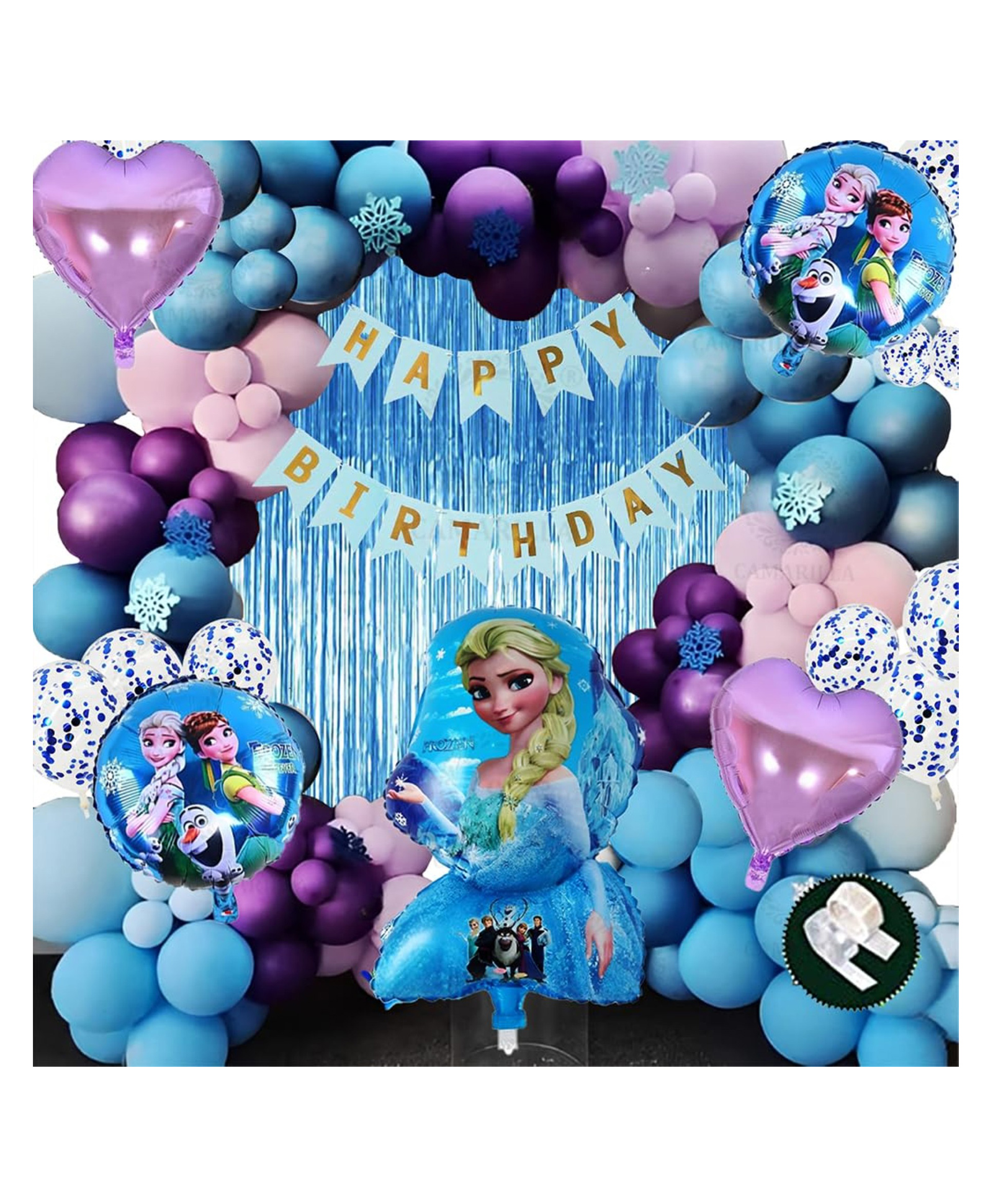 Bubble Trouble Frozen Theme Birthday Decoration for Girls/Elsa Theme Birthday Party Decoration Kit/Happy Birthday Banner/ Foil Curtain Set/ Barbie Doll CakeTopper / Princess Theme Kit(Set of 77pcs)-image-3