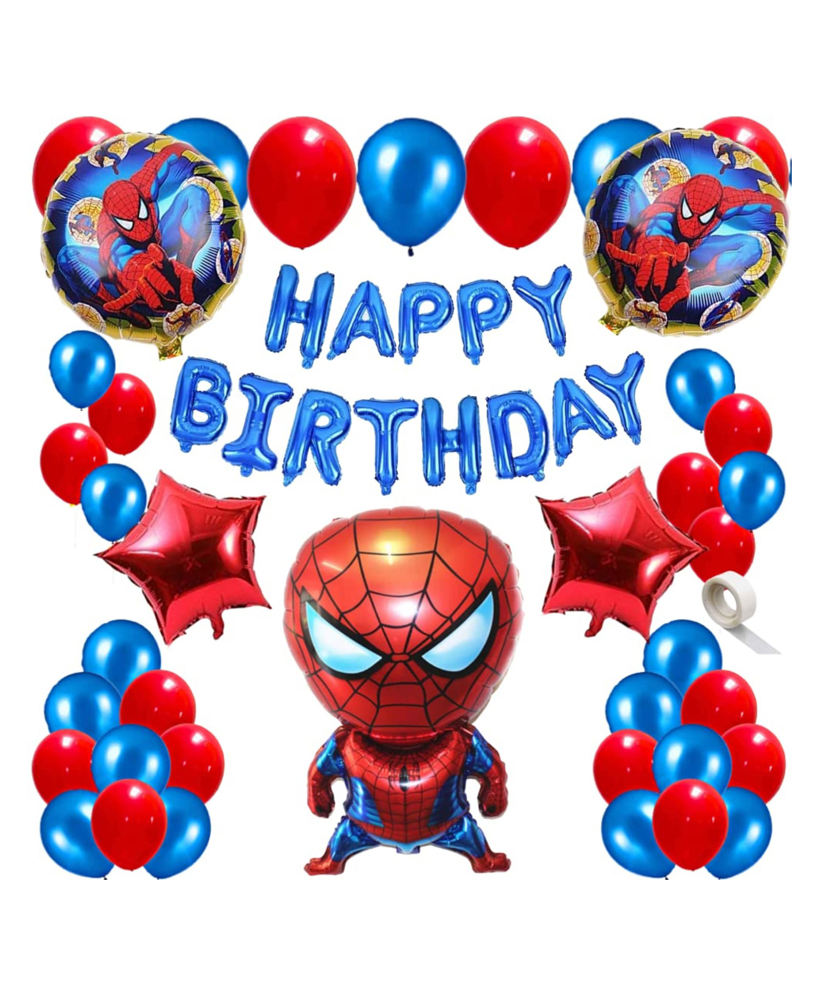Bubble Trouble 47 pcs Super Hero Theme Birthday Party Decorations Happy Birthday Blue Foil Banner Character Foil Set Red & Blue Balloons Birthday Decoration for Boys (Pack of 47 Blue)-image-3