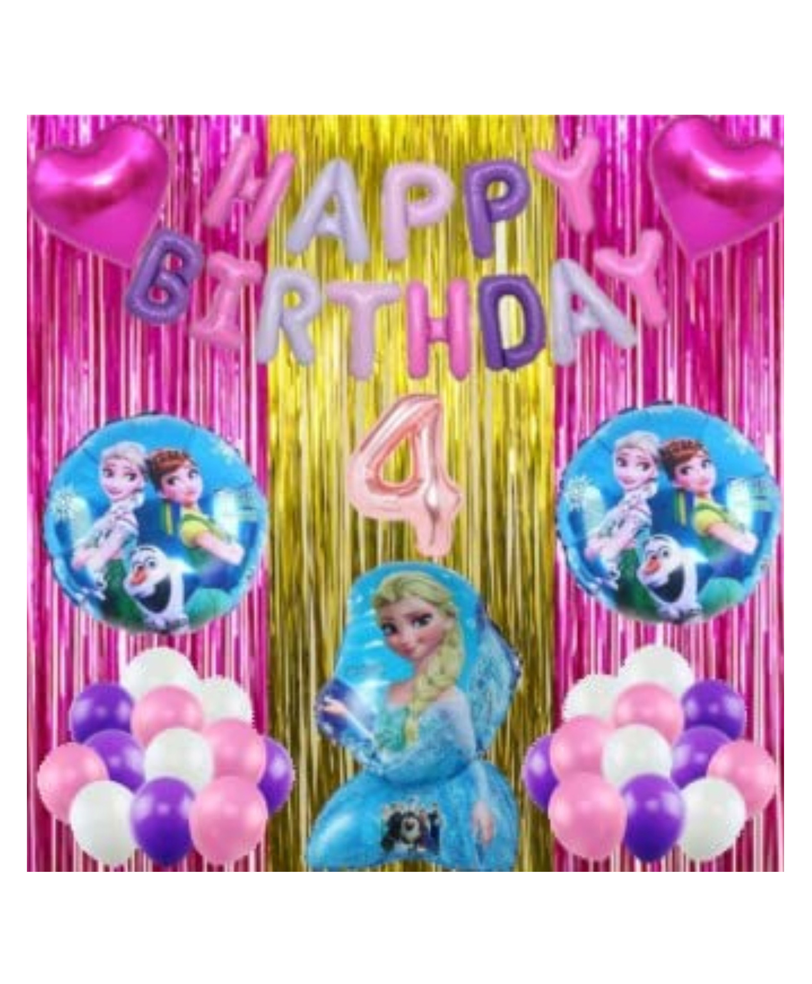 Bubble Trouble 4 Rose Gold Balloons with Frozen Theme Birthday Decoration Items or Kit Multicolor Foil Set of 13 Letters with 30 HD Pink Purple & White Metallic Balloons celebration Decoration-image-30
