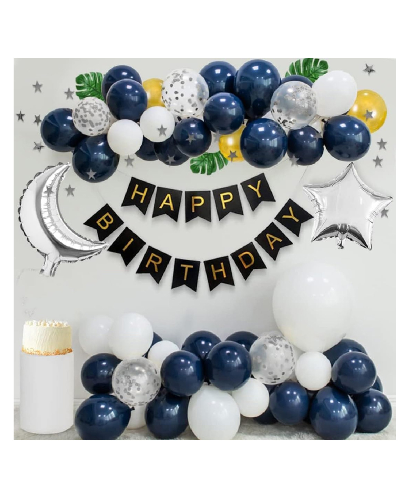 Bubble Trouble Happy Birthday Decoration Items for Boys Husband Navy Blue Gold White Balloon Birthday Party DecorationsHappy Birthday Blue Theme Decorations(HB 3)-picture-34