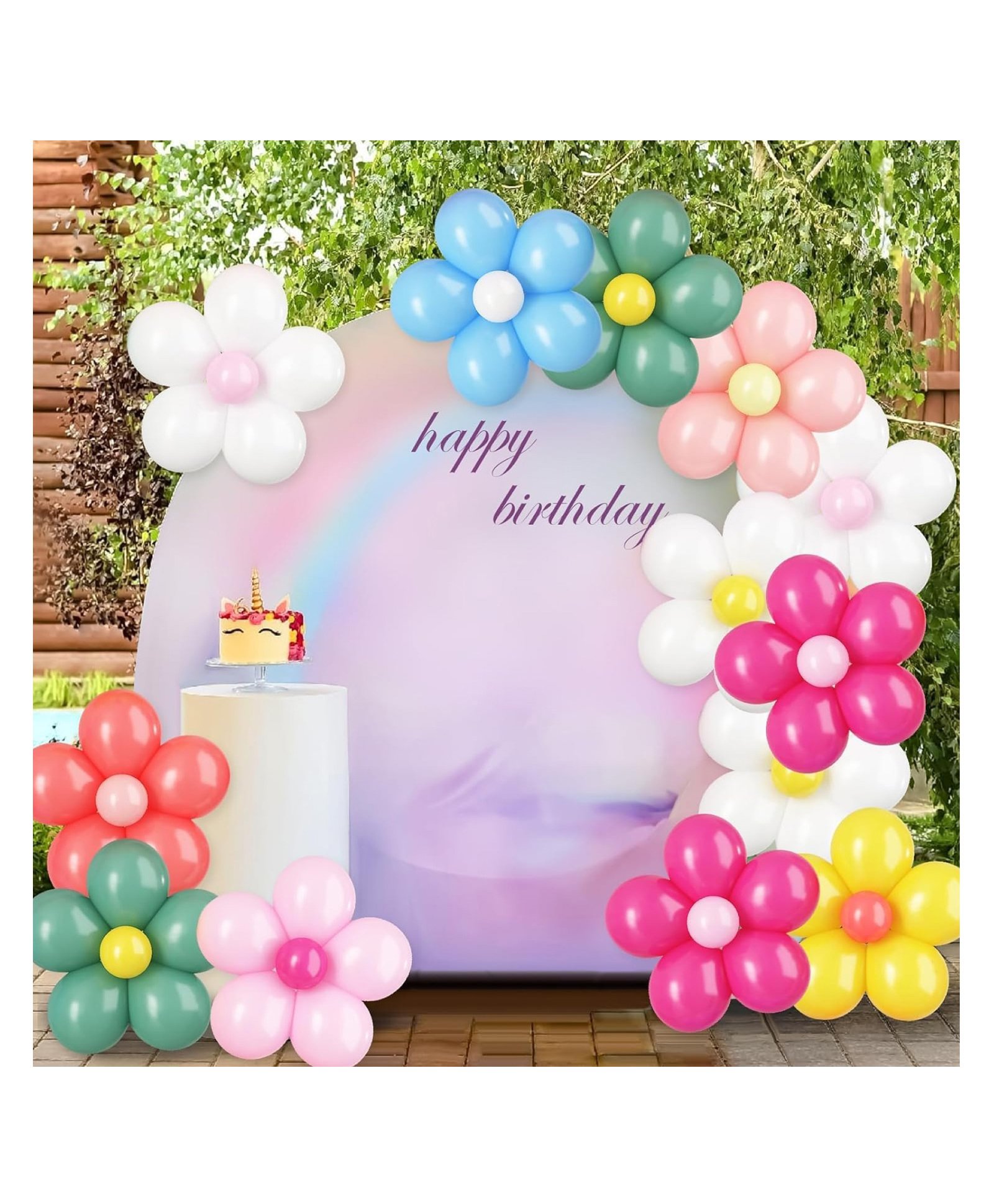 Bubble Trouble 91 Pcs Daisy Flower Balloons Diy Kit Groovy Boho Theme Party DecorationsDaisy Flower Balloon Set For Groovy Retro Hippie BirthdayBaby Shower Wedding Party SuppliesMulticolor