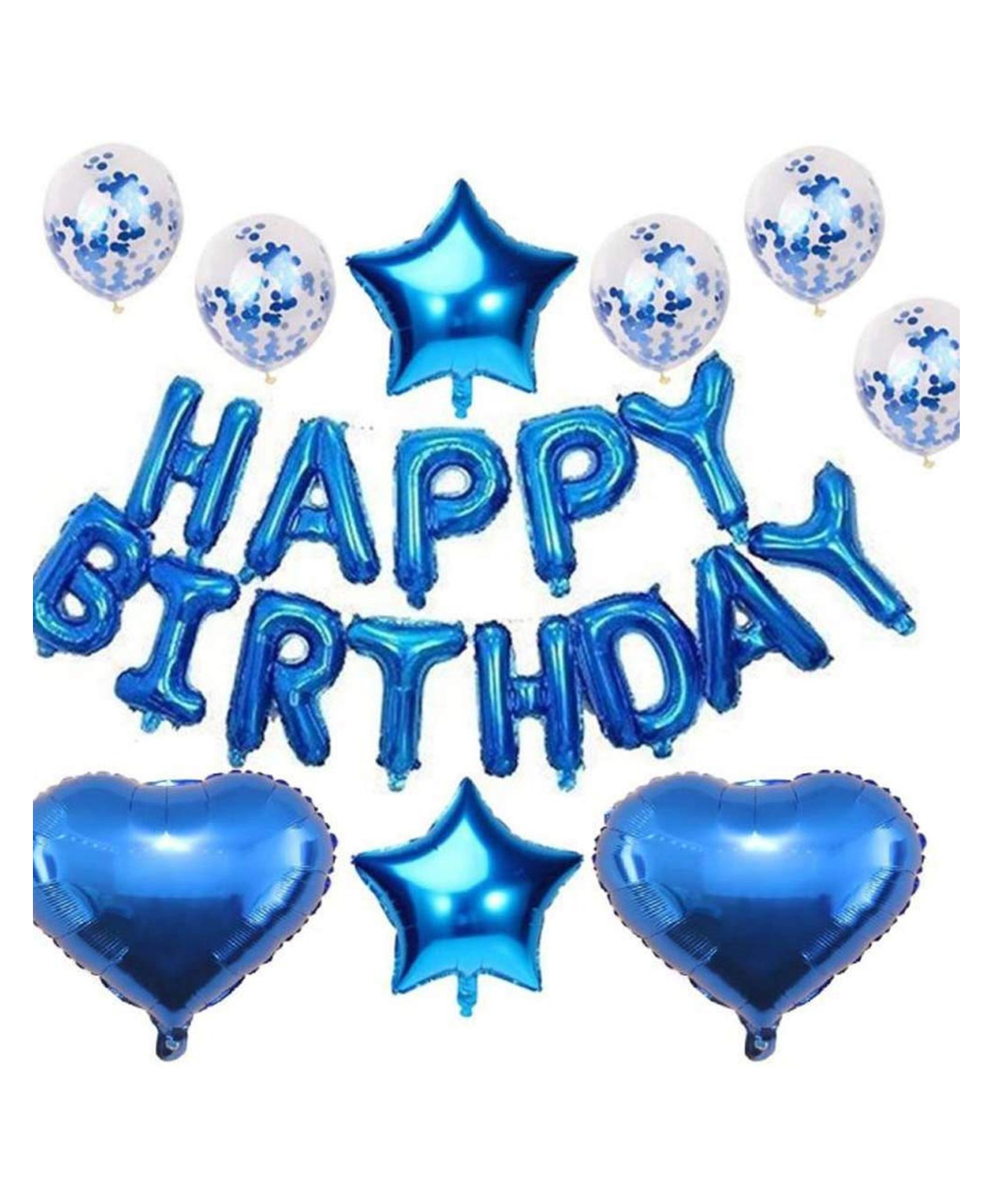 Bubble Trouble 13 Happy Birthday Letter Foil Balloons with 10 Confetti Balloons2 Star foil & 2 Heart foil Balloon for Decoration Birthday Party Best Combo Kit(Blue & SilverPack of 39)-image-2