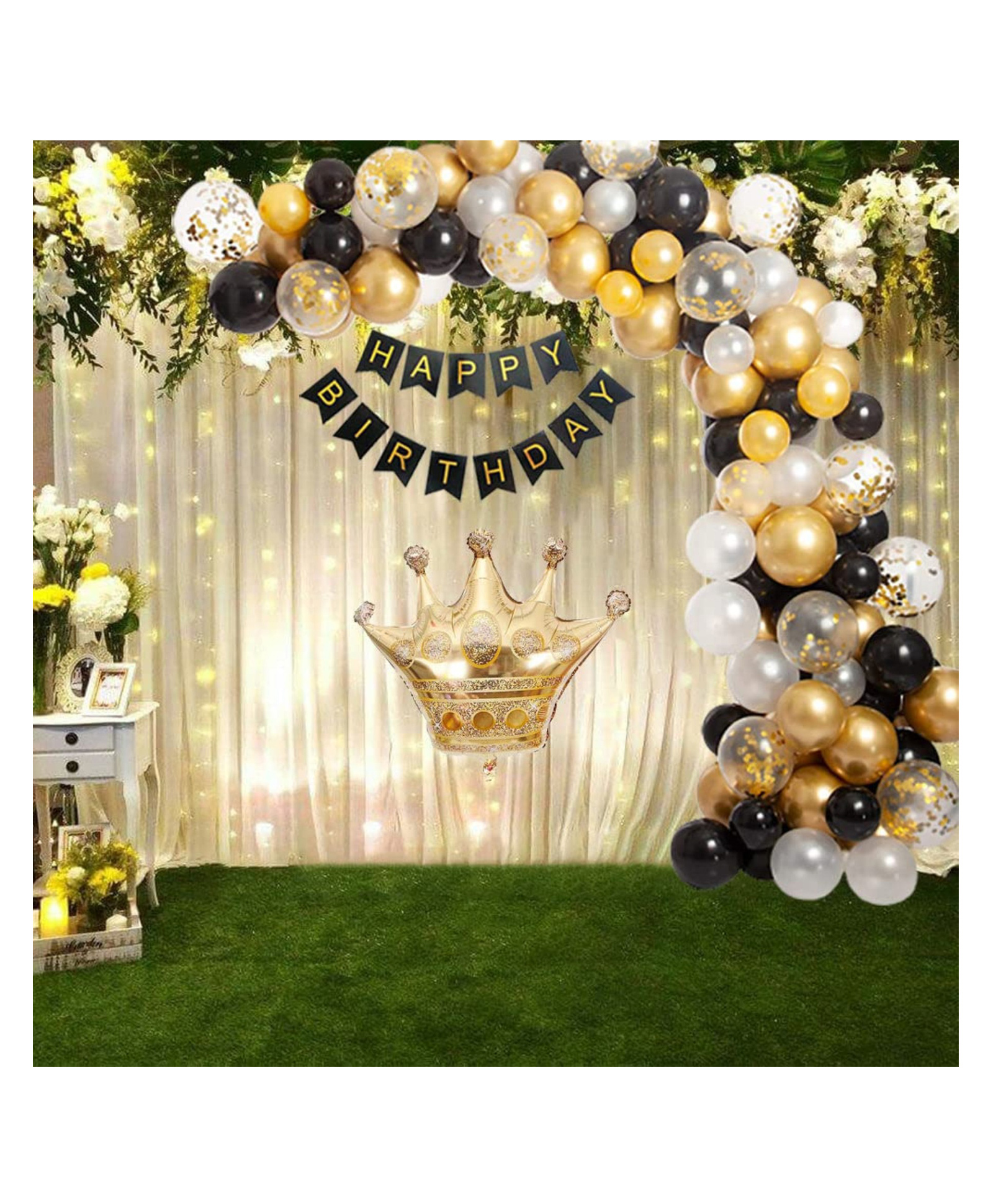 Bubble Trouble Crown Theme Decoration 86 Pcs TeenAdult Prince/King Theme Kit With Birthday BannerGolden Crown65PCS Balloon5PCS Confetti Balloon16" Arch Tape 100 Glue Drop StripRubber-image-17