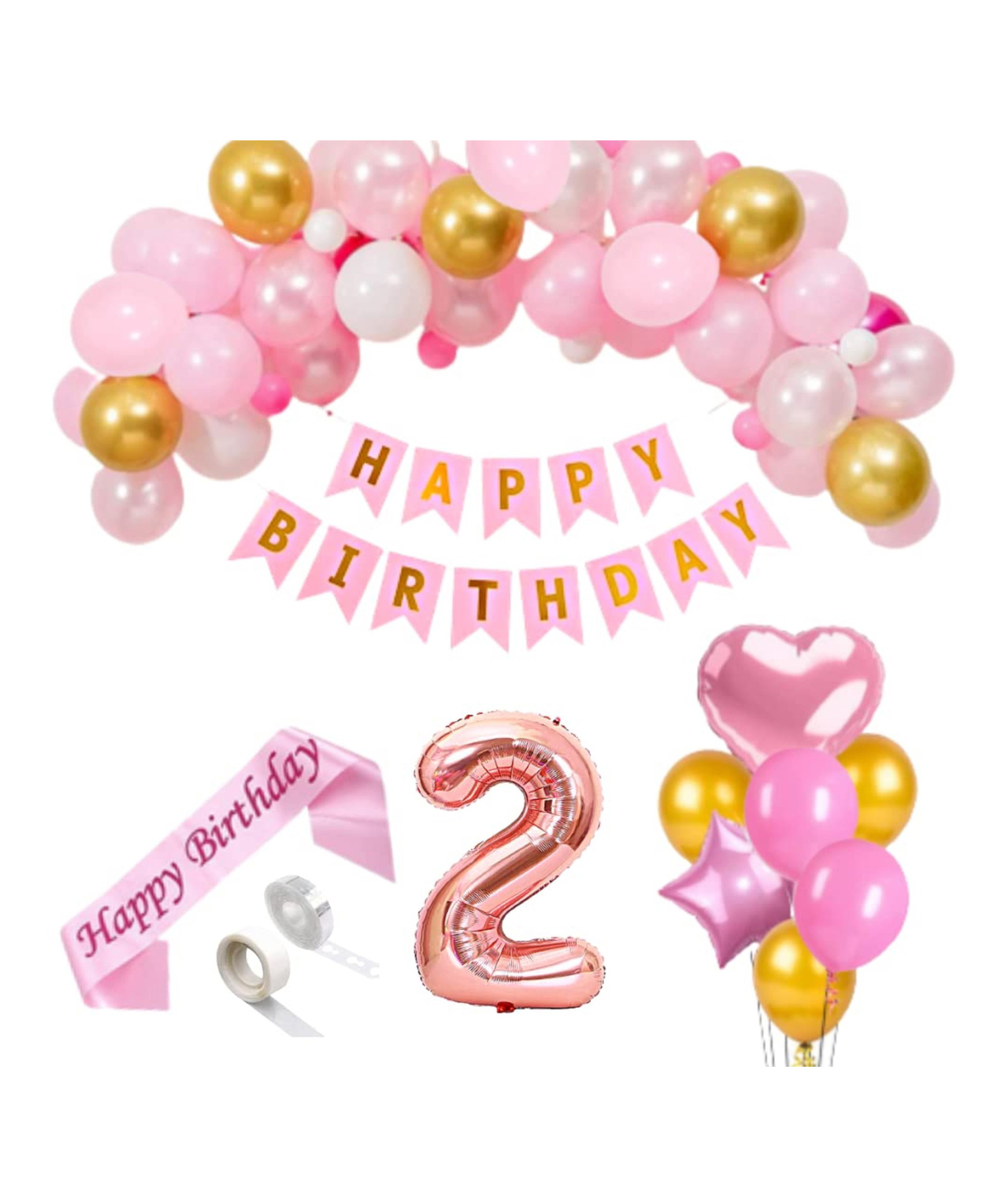 Bubble Trouble 47 pcs 2nd Birthday Decorations for Girls Number 2 Foil Balloon Arch Garland Kit for Birth Day Sash for Princess Party Second Birthday Decorations for Girls (Pack of 47Gold & Pink)-image-20