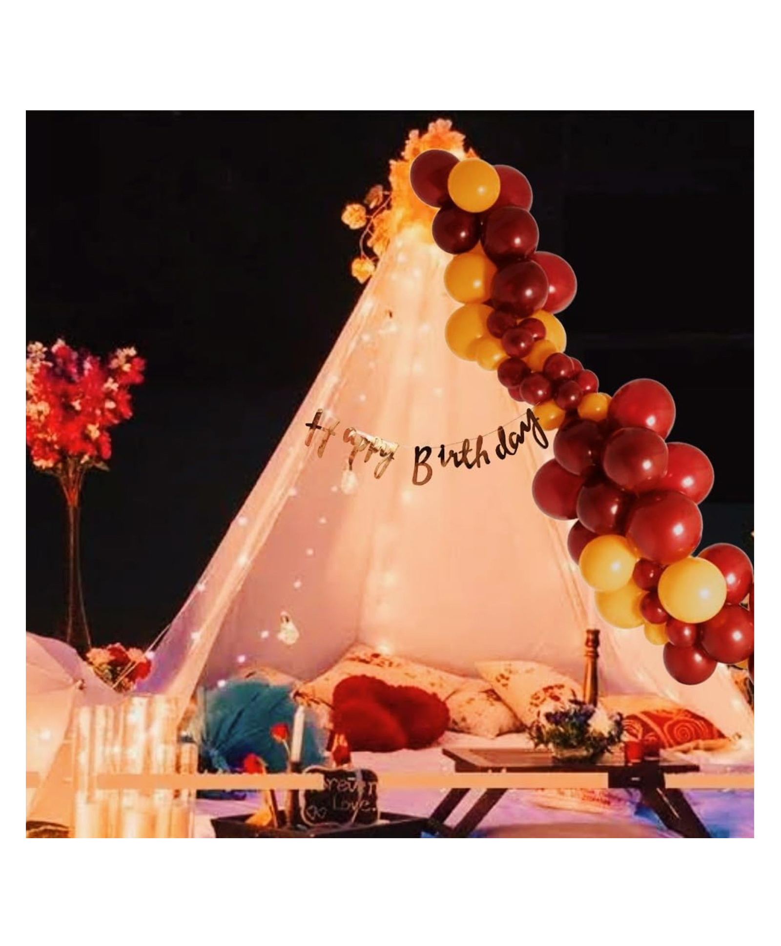 Bubble Trouble Happy Birthday Decoration Kit 59Pcs Canopy Tent For Decoration | Red & Yellow Balloons for Birthday | Birthday Tent Decoration Set | Happy Birthday Banner Romantic Birthday Decoration-picture-19