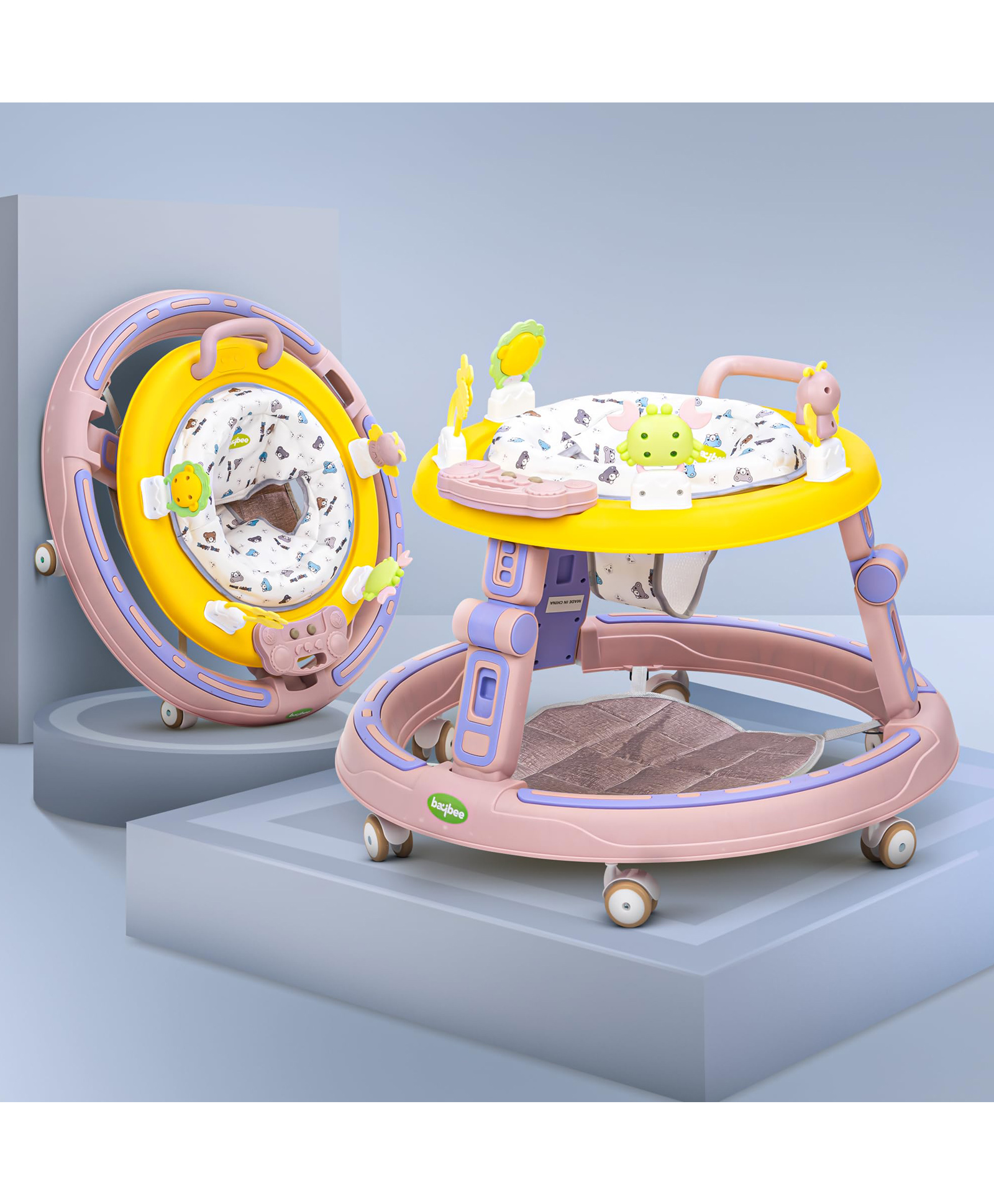 Baybee Whizz Baby Walker for Kids Portable Round Kids Walker with 3 Height Adjustable, 360 Rotation & Musical Toy Bar (Pink)-image-18