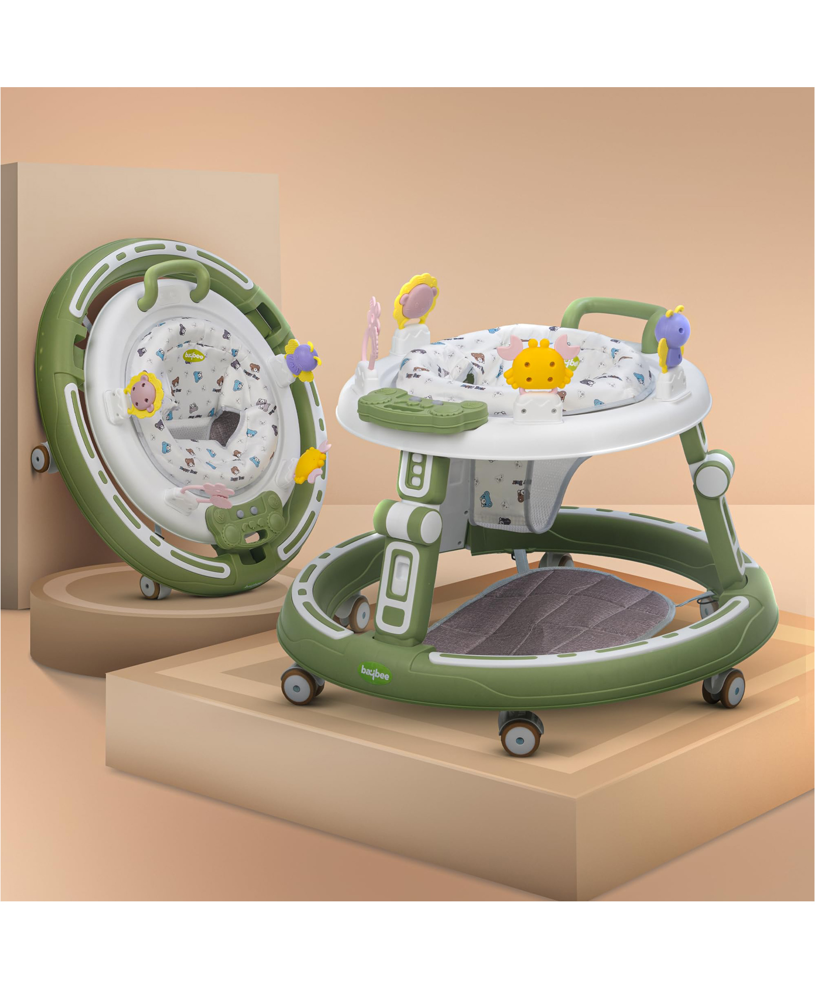 Baybee Whizz Baby Walker for Kids Portable Round Kids Walker with 3 Height Adjustable, 360 Rotation & Musical Toy Bar (Dark Green)-image-34