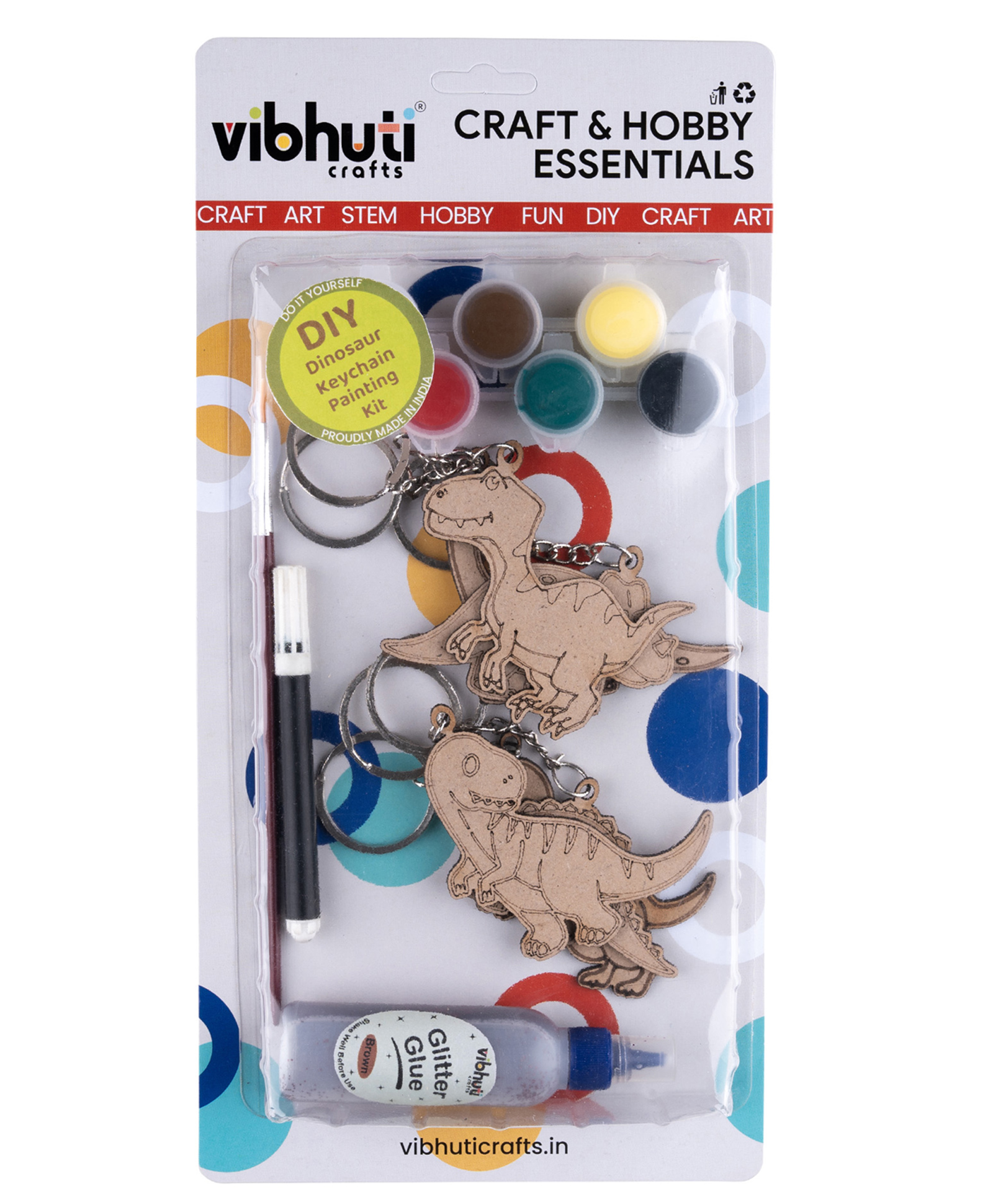 Vibhuti Crafts DIY Dino Keychain KitFun Keychain Craft Set with Paints, Brush & DecorationsPerfect for Kids' Dino Themed Gifts-picture-14
